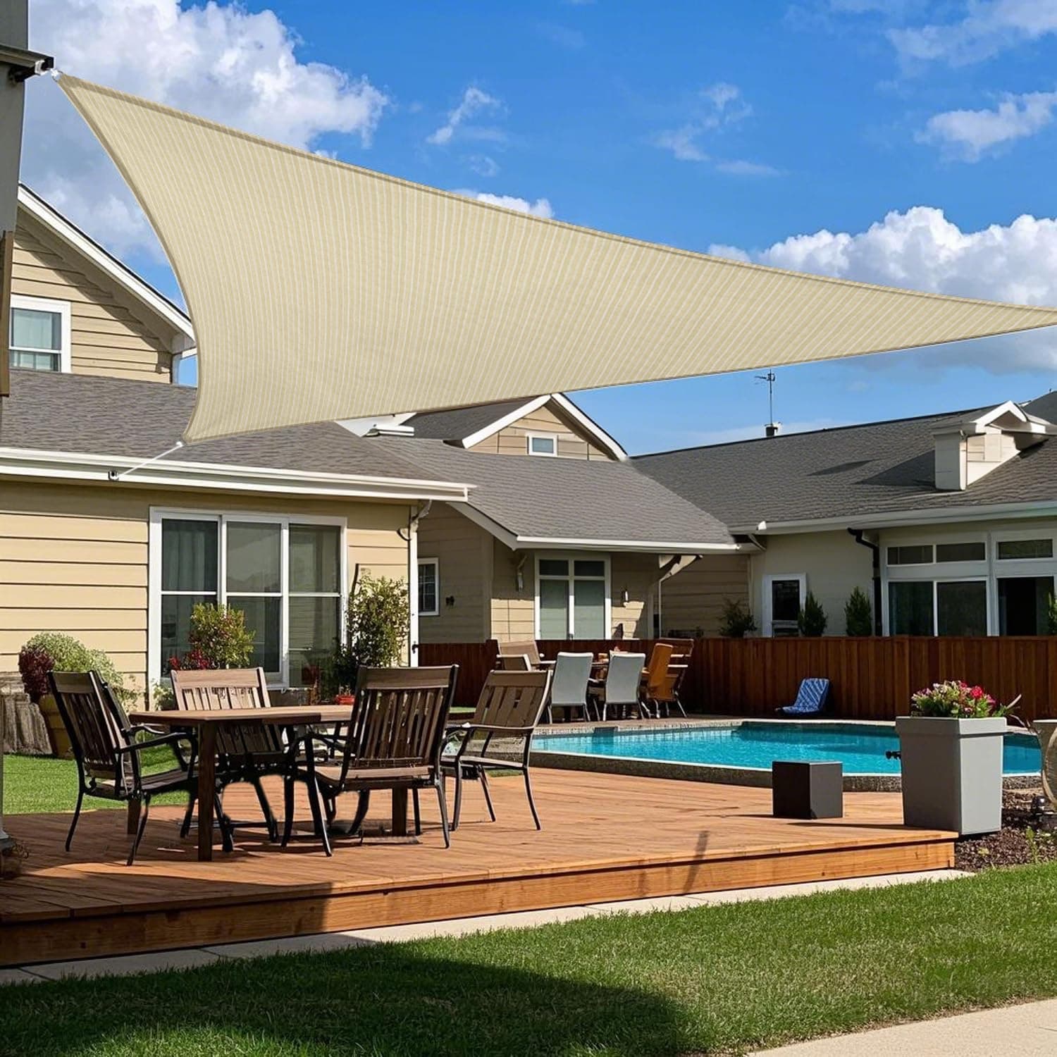 INFRANGE Sun Shade Sail Triangle 15' x 15' x 15' UV Block Sunshade Canopy Fabric for Oudoor Patio Pergola Garden Backyard Pool, Beige