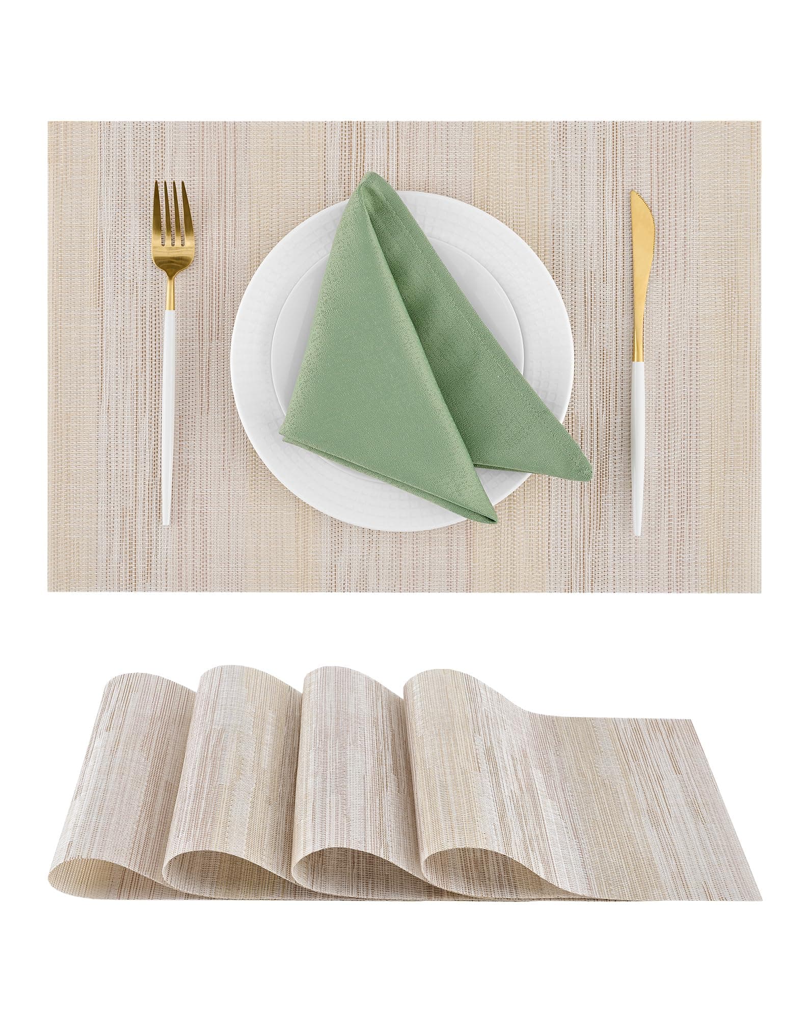Leetaltree Lightsteel Beige with Yellow Placemats Set of 4 - Heat Resistant Non-Slip Place mats for Dining Table, Washable Durable PVC Vinyl Woven Table Mats (Lightsteel Beige, 4)
