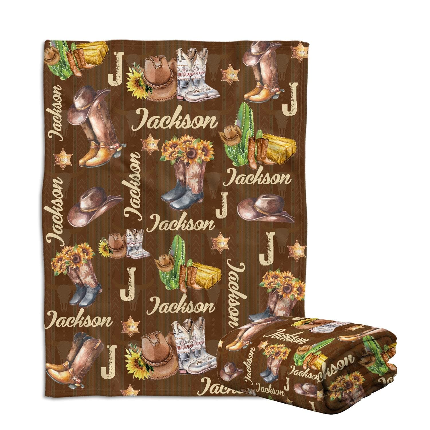 locobird Cowboy Baby Blanket, Personalized Baby Blankets for Boys, Baby Western Blankets for Boys Girls, Monogram Sunflowers Cactus Blanket, Custom Baby Name, 3 Sizes Fleece Blanket