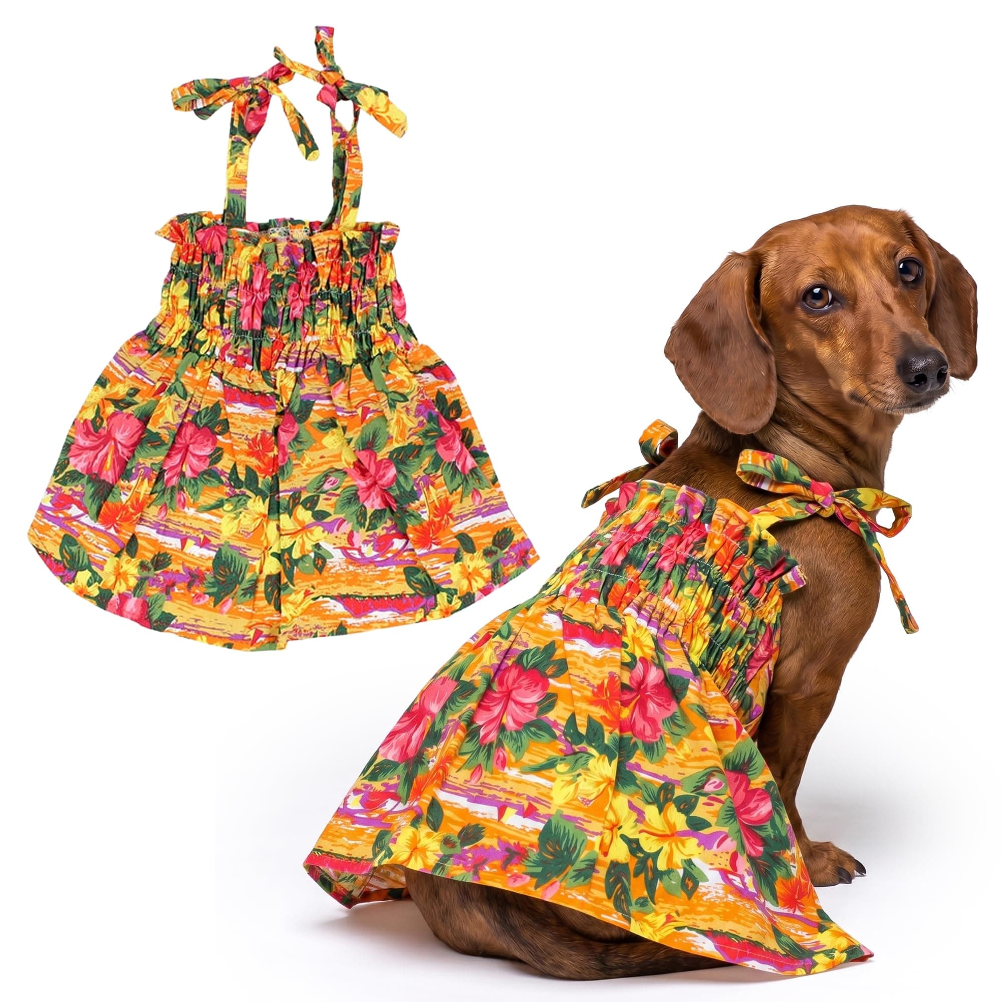 Parisian Pet Hawaiian Dog Dress - Floral Dog Beach Costume - Breathable Dog Summer Clothes - Pull-Up Straps Dog Outfits - Puppy Clothes - Dog Clothes for Large Dogs Girl L