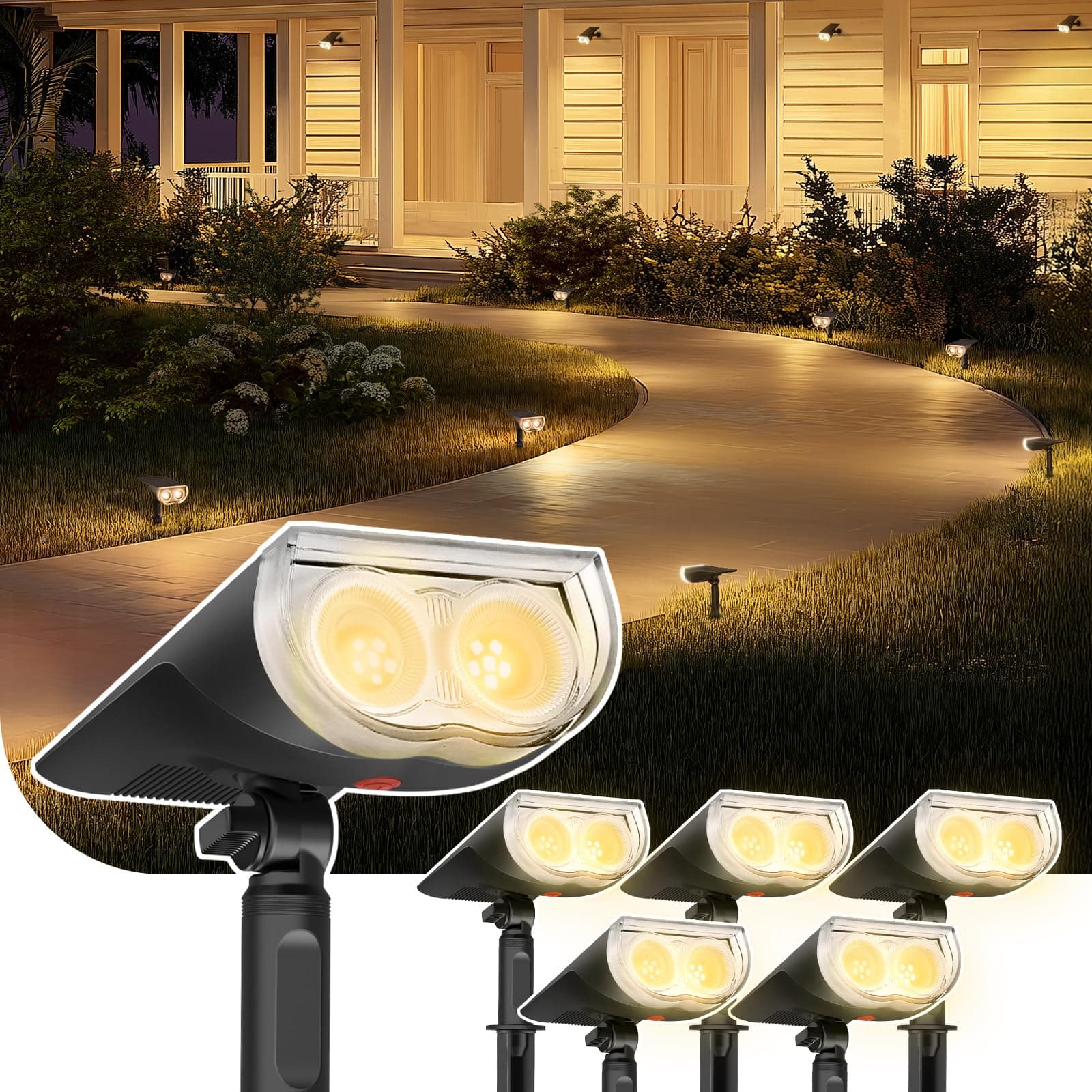 Linkind Solar Spotlights Outdoor Waterproof Dusk to Dawn Warm White 6 Pack