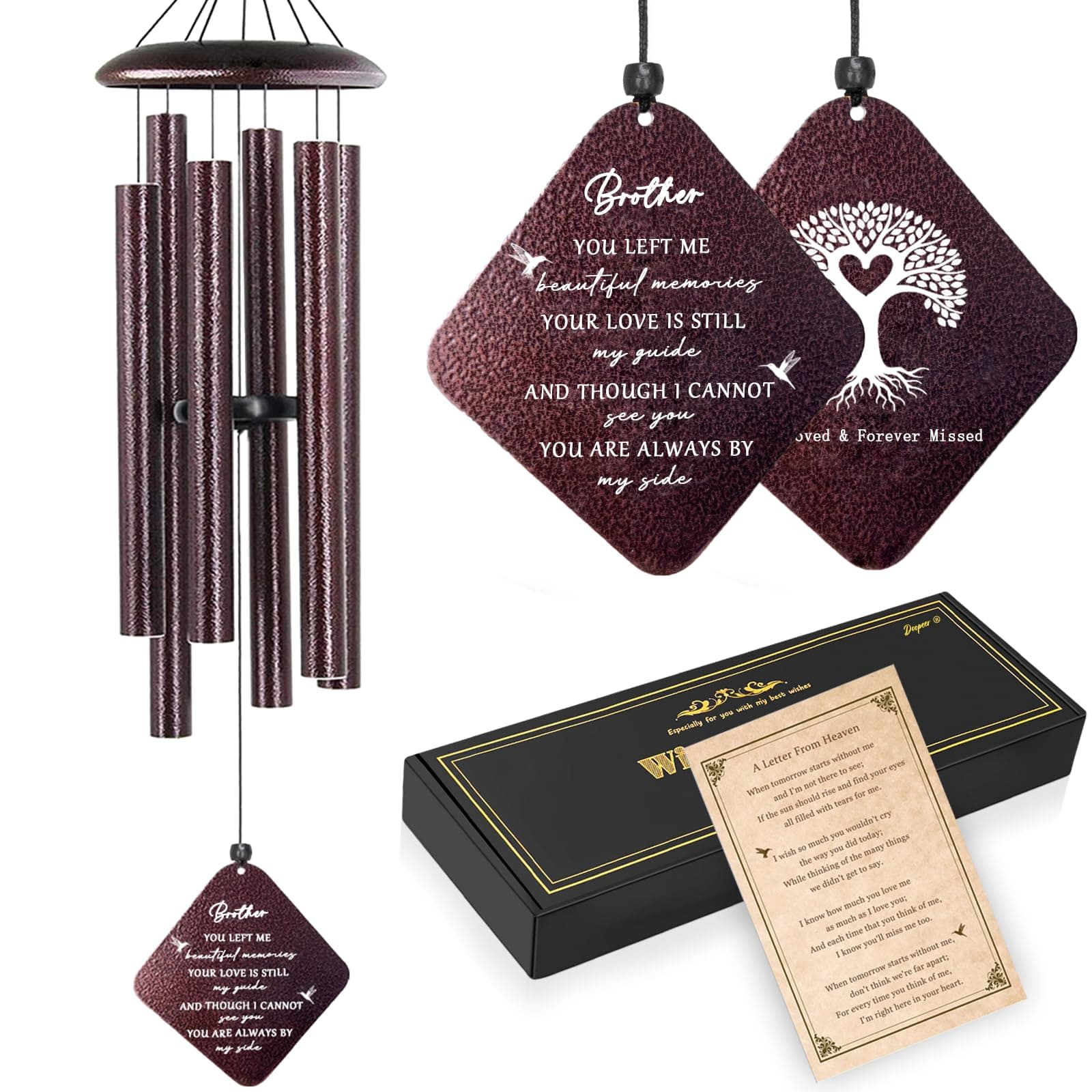 Doopeer Memorial Gifts for Loss of Brother, 32" Sympathy Wind Chimes for Loss of Brother, Bereavement Gifts Loss of Brother, Loss of Brother Sympathy Gifts, Windchimes in Memory of Brother (Bronze)