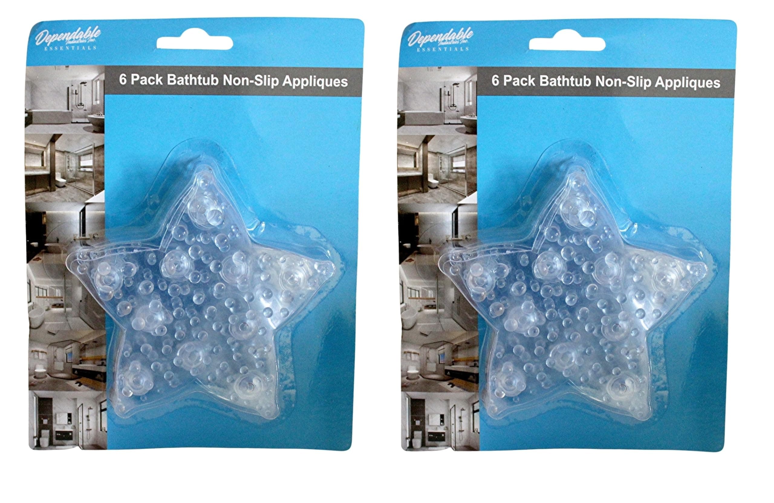 12-Pack Star-Shaped Non-Slip Bath Appliques – Clear 4.5" Suction Cup Stickers for Tubs & Showers – Safe Bath Safety for Seniors & Adults – For Smooth Surfaces Only