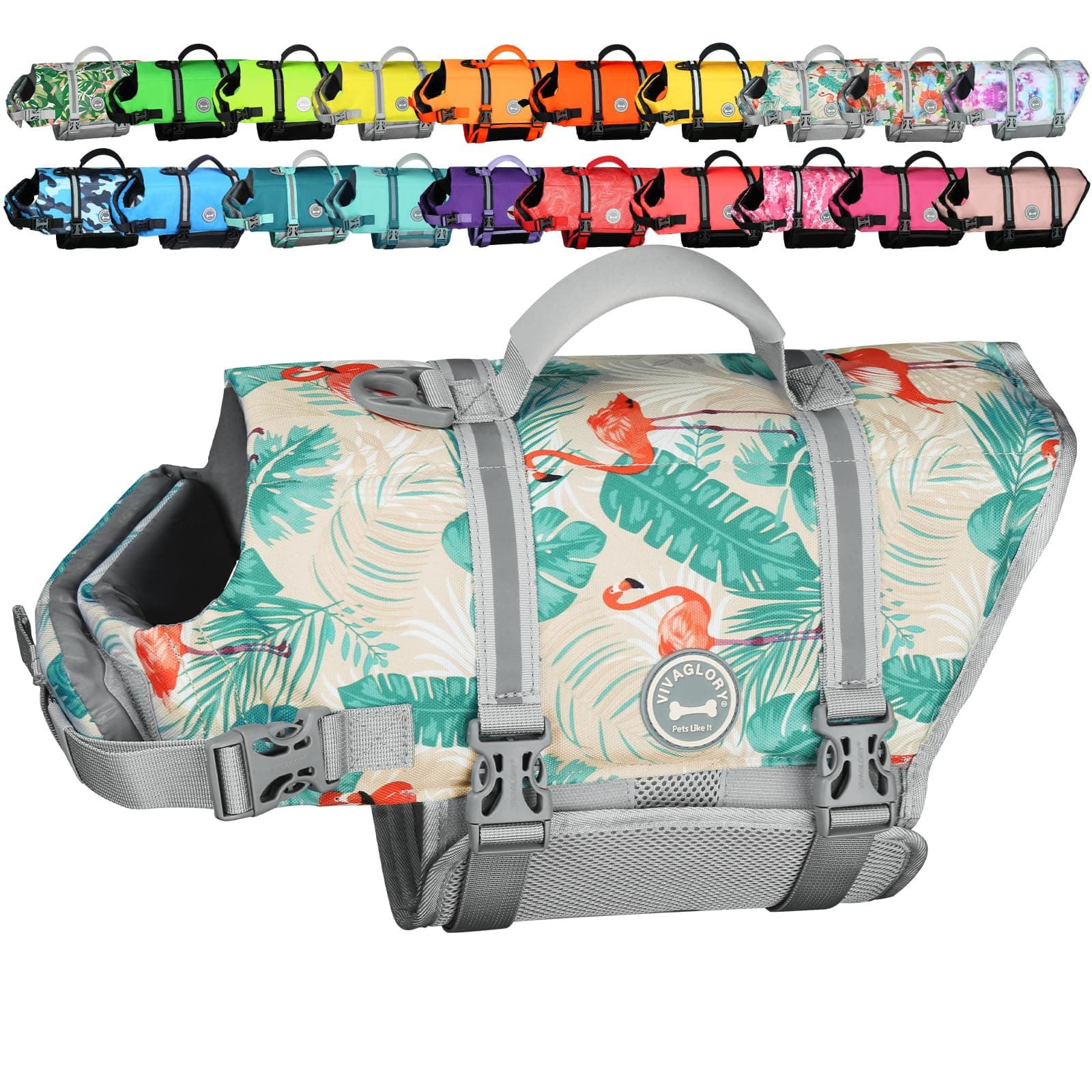 VIVAGLORY Dog Life Jacket Rip Stop Dog Life Vest, M, Leaves Blue