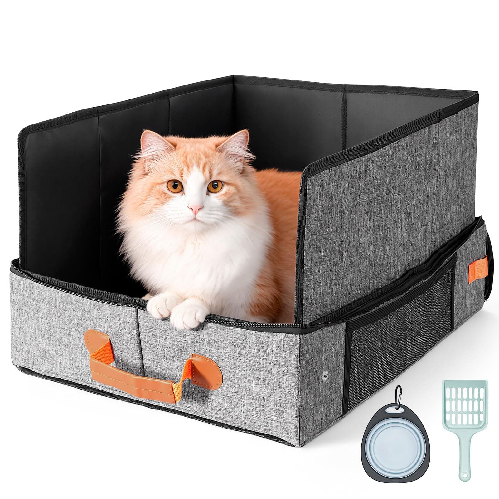 Portable Cat Litter Box for Travel, Foldable Litter Box with Lid for Car Travel and Hotle Stays, Waterproof and Easy Clean
