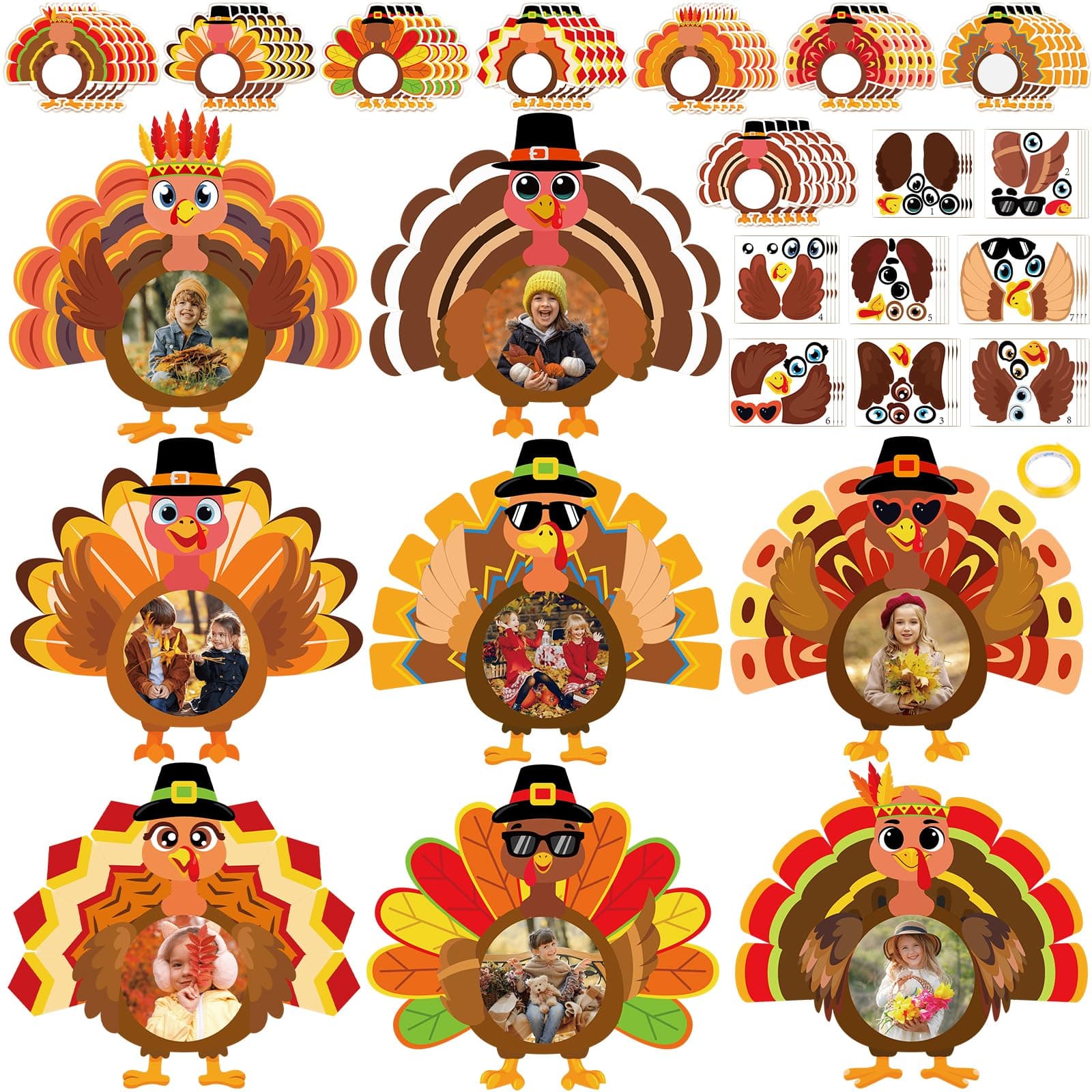 36pcs Thanksgiving Crafts for Kids – Fall Turkey DIY Picture Frame, Thankful Paper Cutouts with Photo Kit for Classroom Bulletin Board Decorations