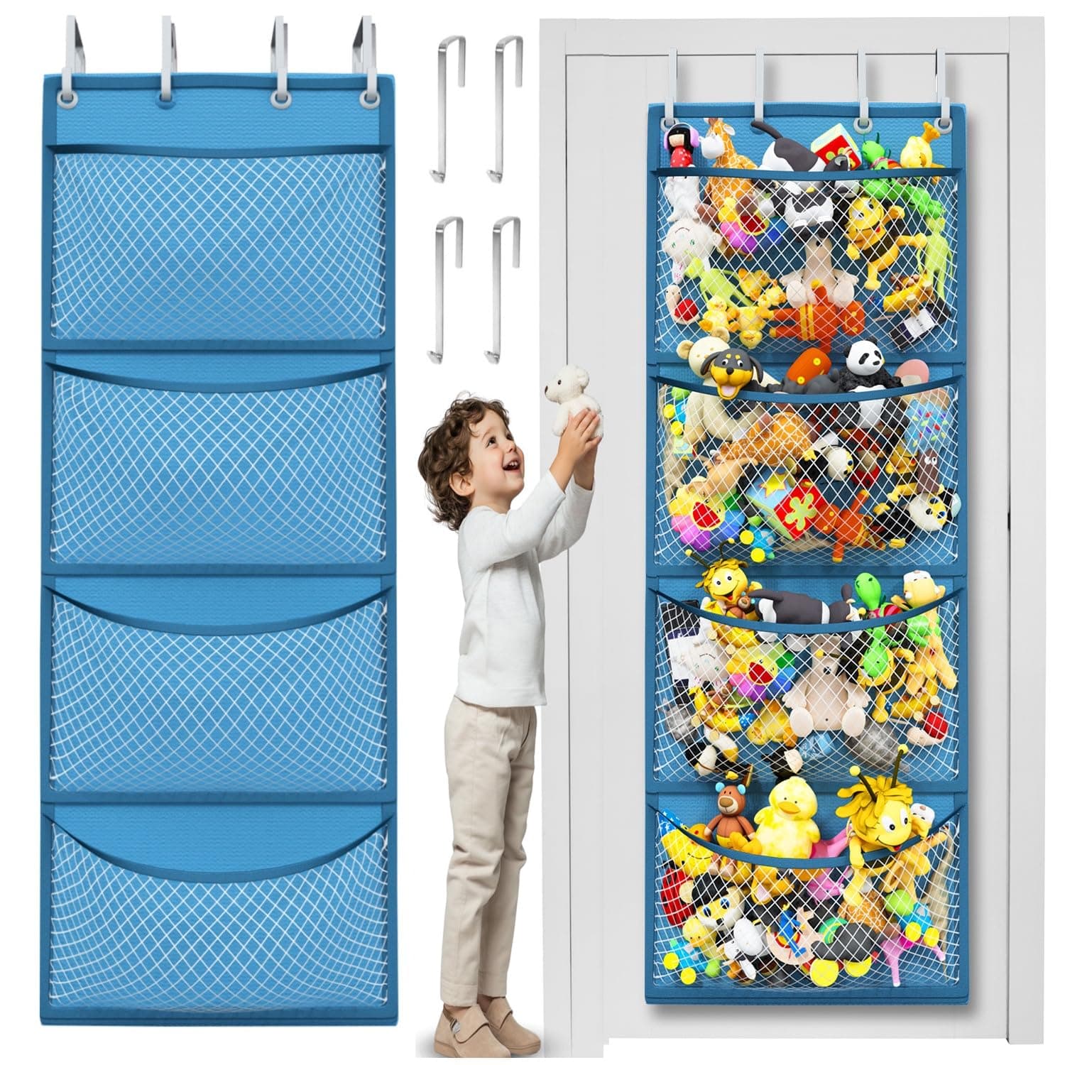 Storage for Stuffed Animal - Over Door Organizer for Stuffies, Baby Accessories, and Toy Plush Storage/Easy Installation with Breathable Hanging Storage Pockets