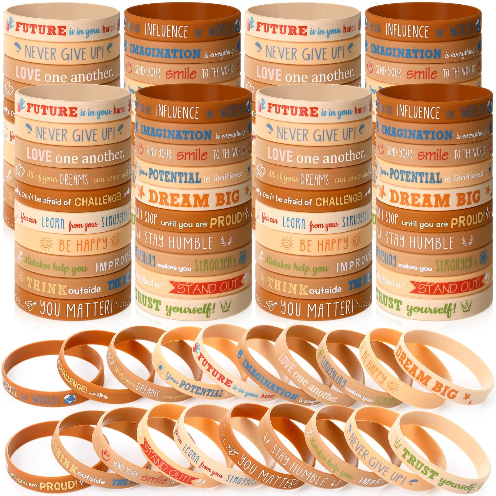 Bucherry 120 Pcs Motivational Silicone Wristbands Bulk Inspirational Rubber Unisex Bracelets with Positive Quotes for Student Teacher Classroom Reward Party Favors School Church Gifts, 7.95 inches