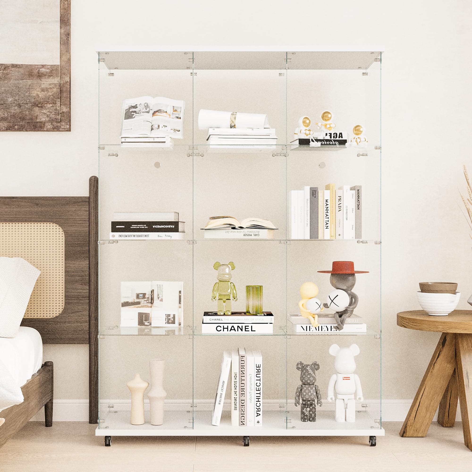 Beauty4U White Glass Display Cabinet, 12-Shelf Curio Cabinet