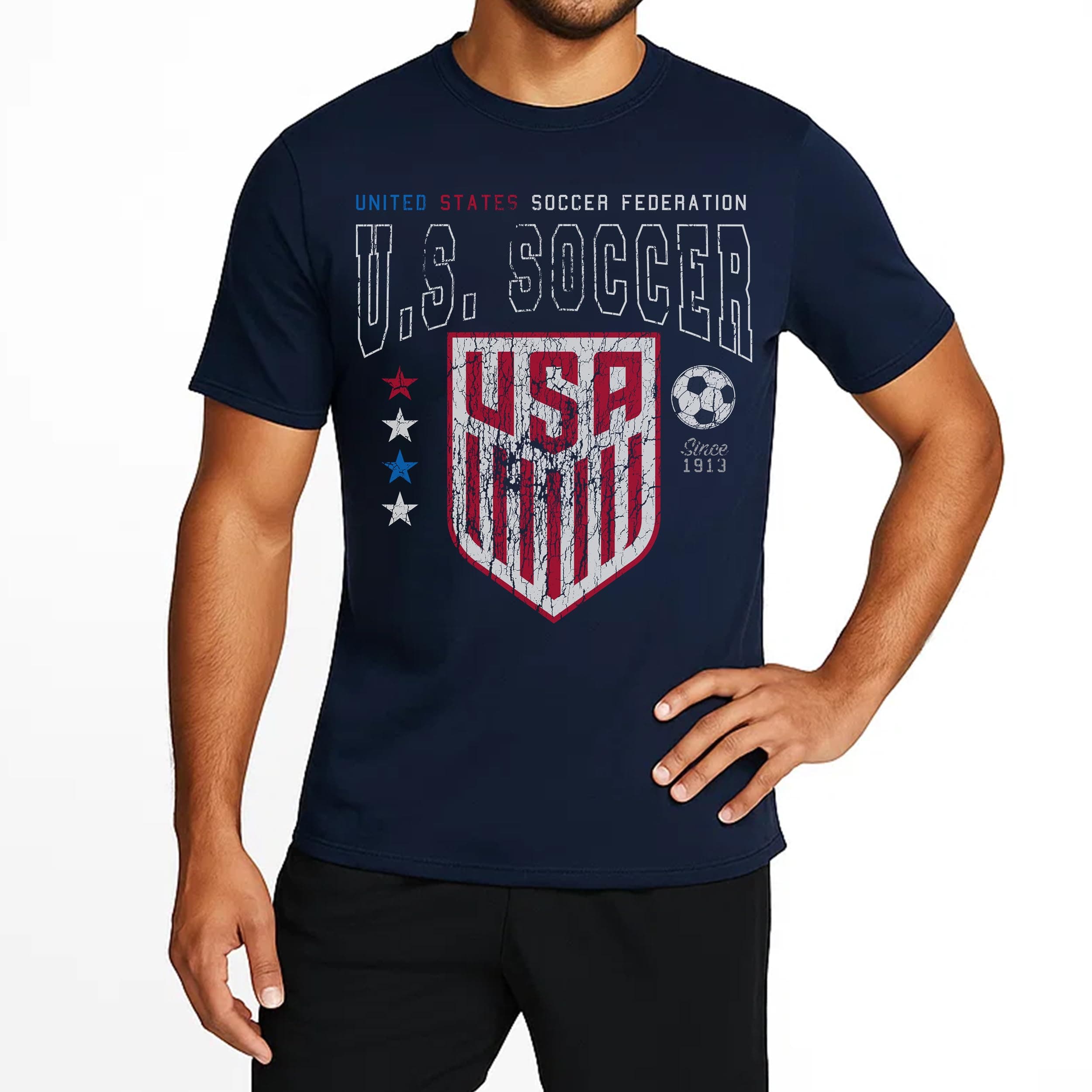 Icon Sports Officially Licensed U.S. Soccer Unisex Adult Cotton Navy Blue Shirt, Small