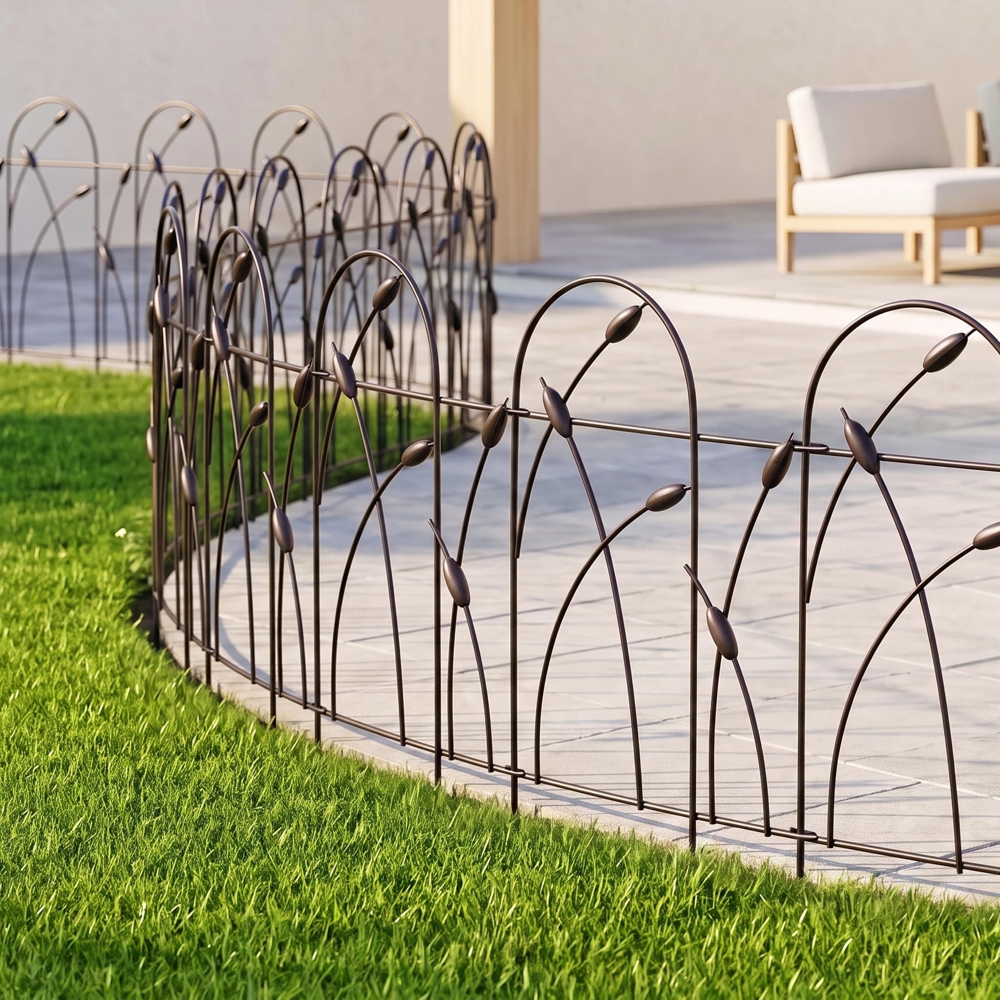 Thealyn Metal Decorative Garden Fence Border, 32 in.H x 19.5 in.W (10 Panels, Total Length 16 feet) No Dig Fence Rustproof Wrought Iron Landscape Fencing for Flower Bed, Trees, Animal Barrier, Bronze