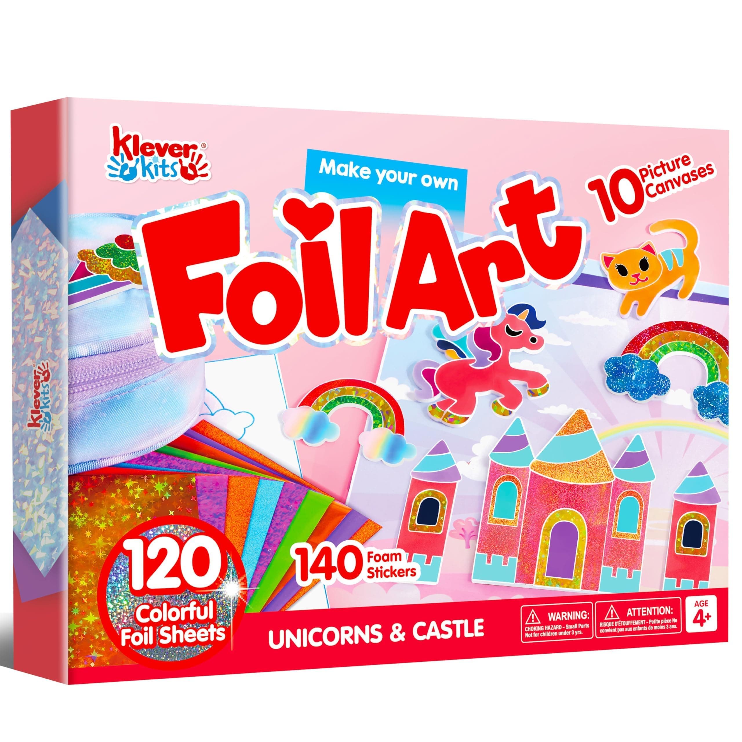 Klever Kits Foil Art Kit for Kids - Arts & Crafts Supplies, Mess Free Coloring, Foil Foam Stickers, Creative Travel Toys, Birthday Easter Gifts for Boys & Girls Ages 4 5 6 7 8 9