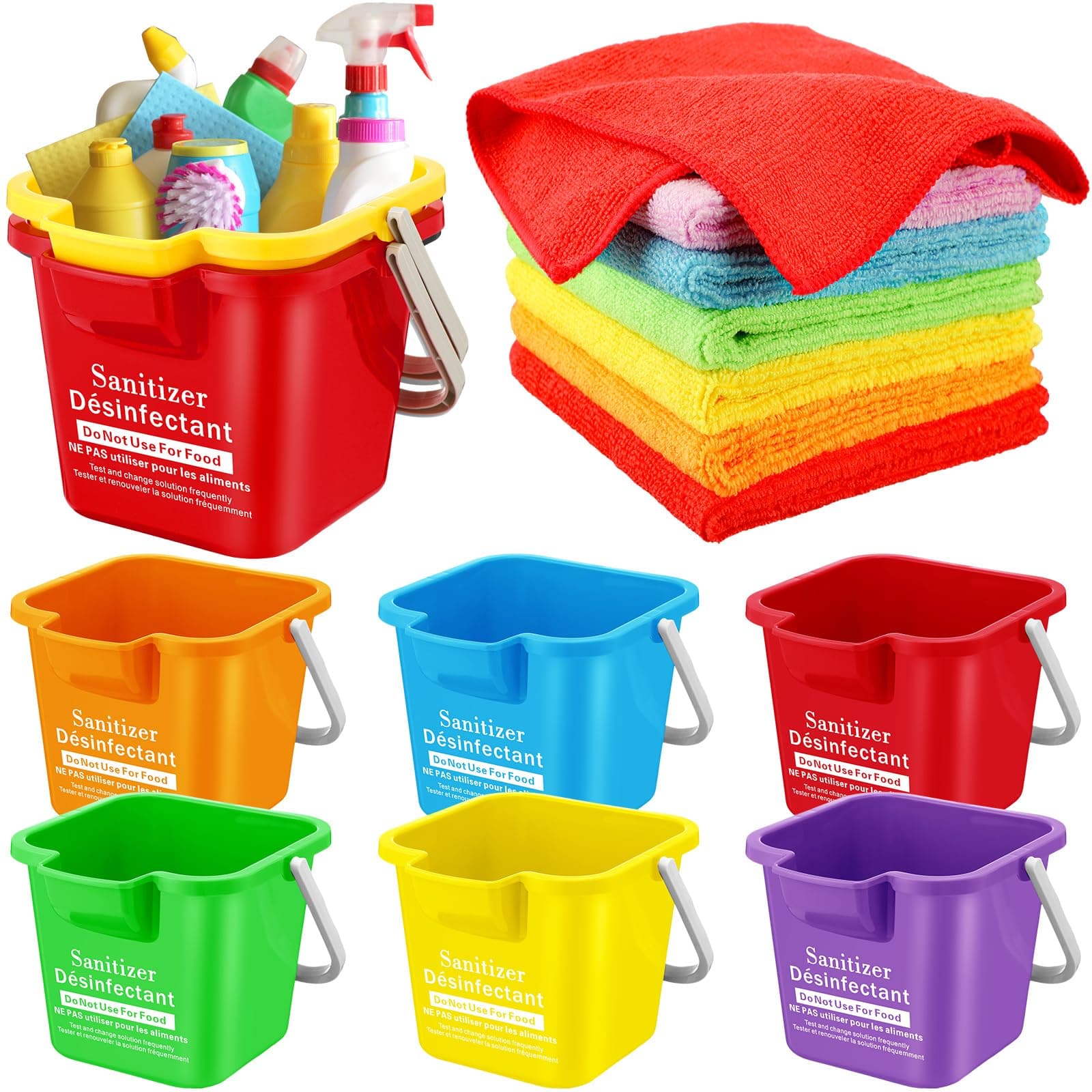 Vesici 6 Set 3 Quart Cleaning Bucket with Cloths Small Sanitizing, Colorful