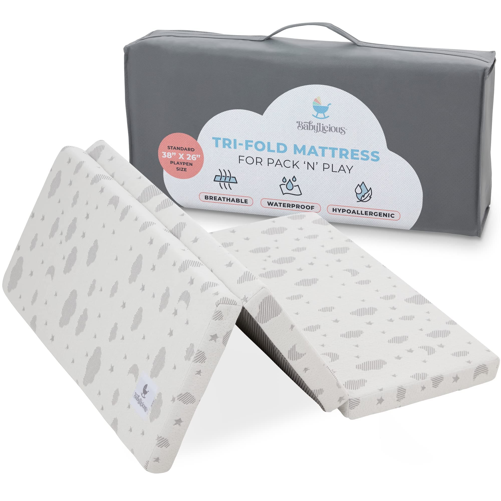 Pack and Play Mattress Topper | 38" x 26" Trifold Soft Foam