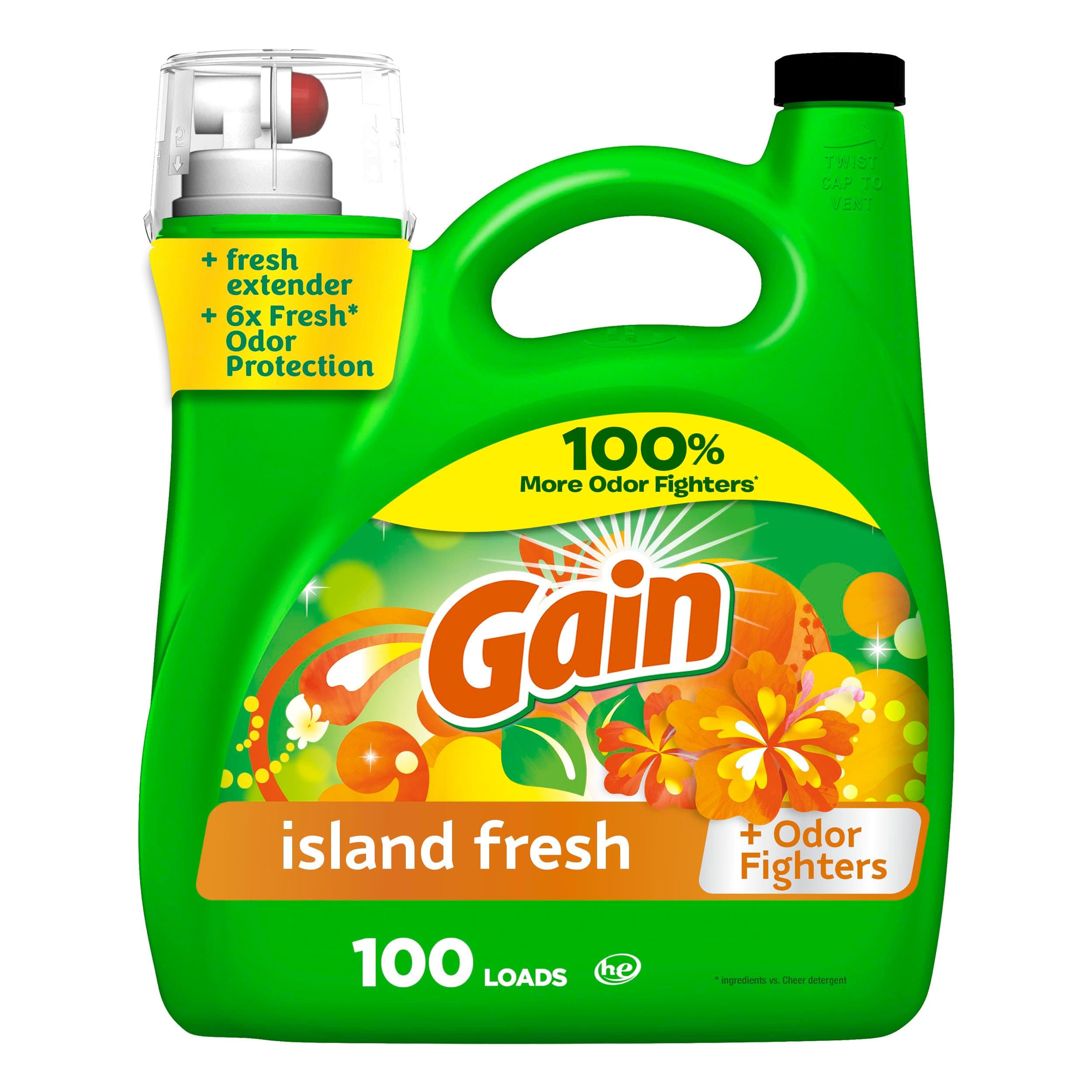 Gain Liquid Laundry Detergent, Island Fresh Scent, 4.25 L, 100 loads, Freshness + Odour Fighting, High efficiency washing machine liquid cleaning soap