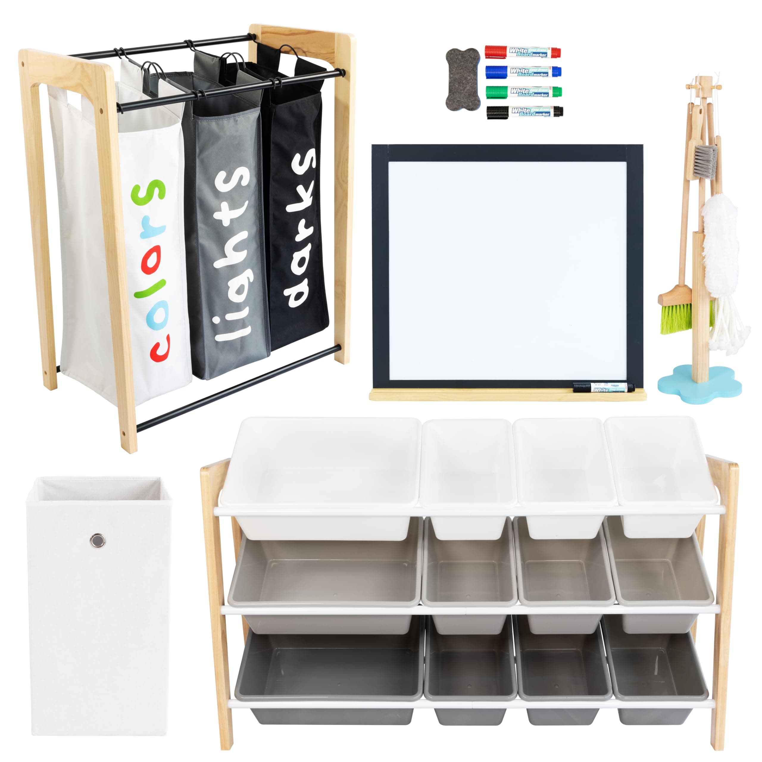 Humble Crew Kids Playroom Set, Toy Storage Organizer, 12 Bins and Hamper