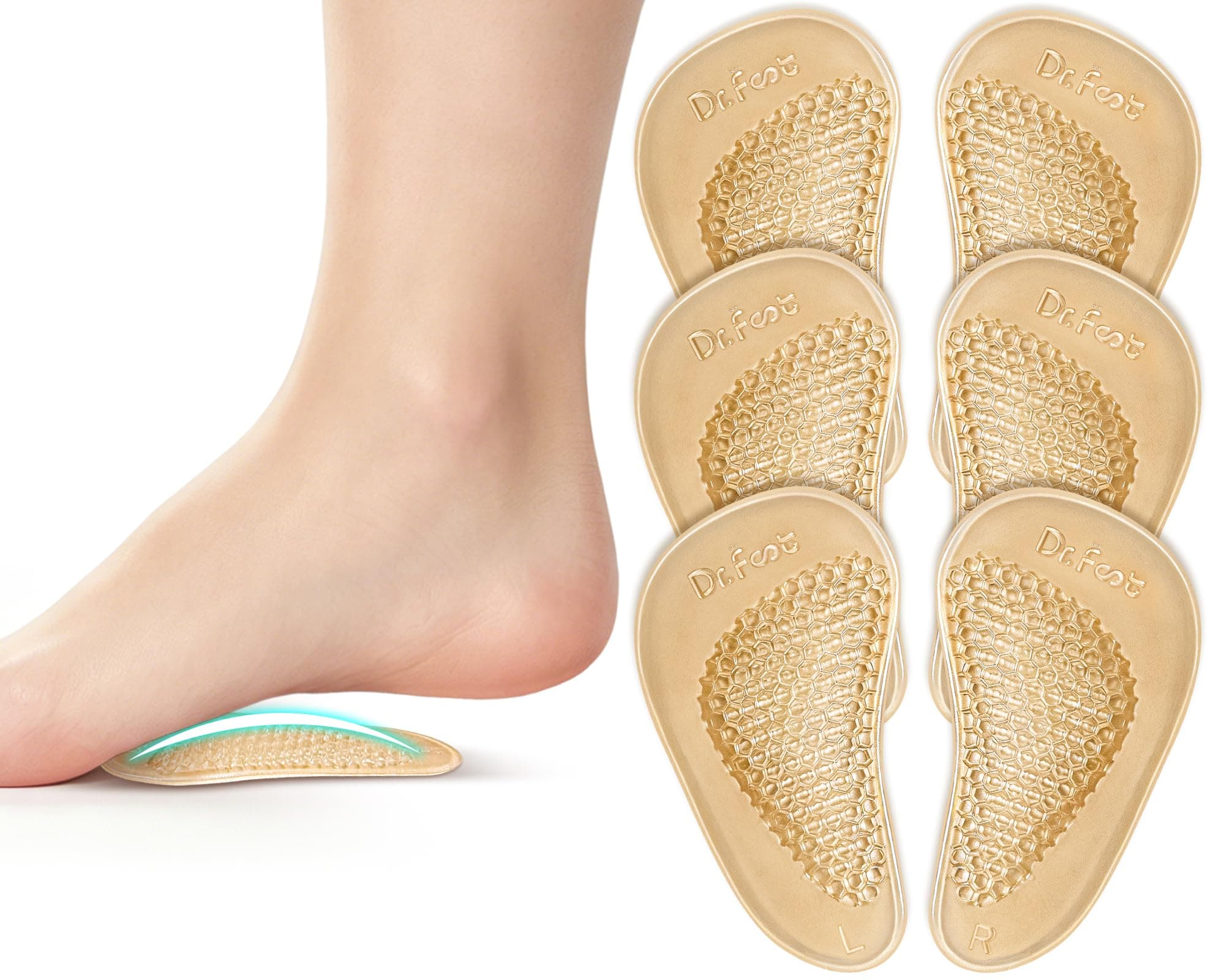 Dr.Foot Arch Support Inserts for Flat Feet, Soft Arch Pads for Women