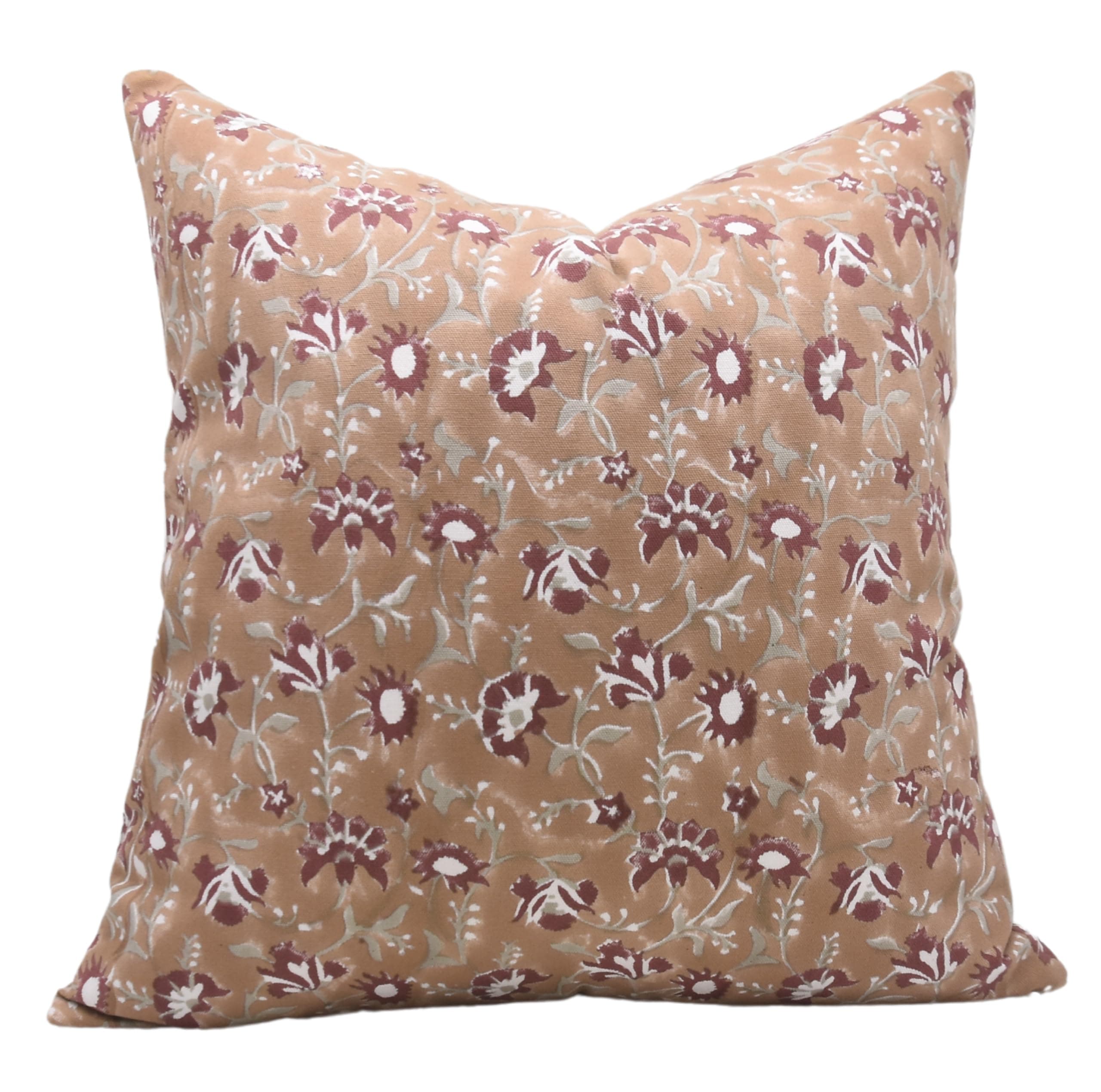 Fabritual Handmade Block Print Thick Cotton White 20X20 Throw Pillowcase Cushion Cover with Zipper for Sofa, Couch and Bed, Fall, Summer Decoration, Outdoor, Boho Home Décor, Naayab, Light Brown