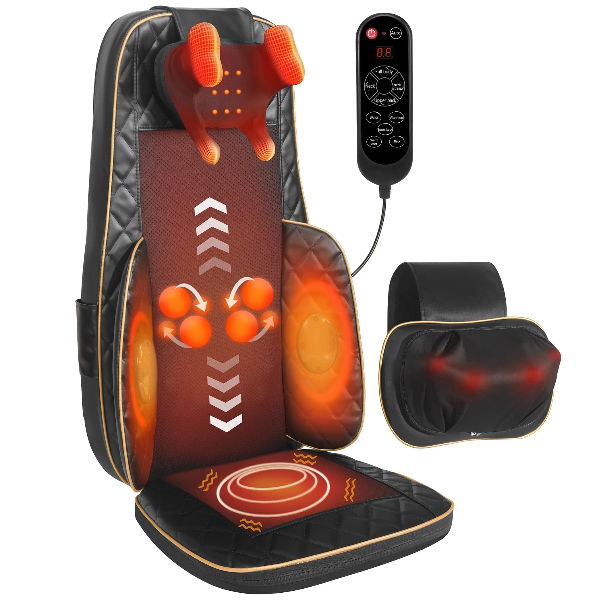 Shiatsu Neck & Back Massager Chair Pad w/Heat: Adjustable Deep Tissue Massage Cushion for Full Back, Neck, Lumbar & HIPS – Fits Office Chair, Recliner – Pain Relief, Muscle Relaxation for Men & Women