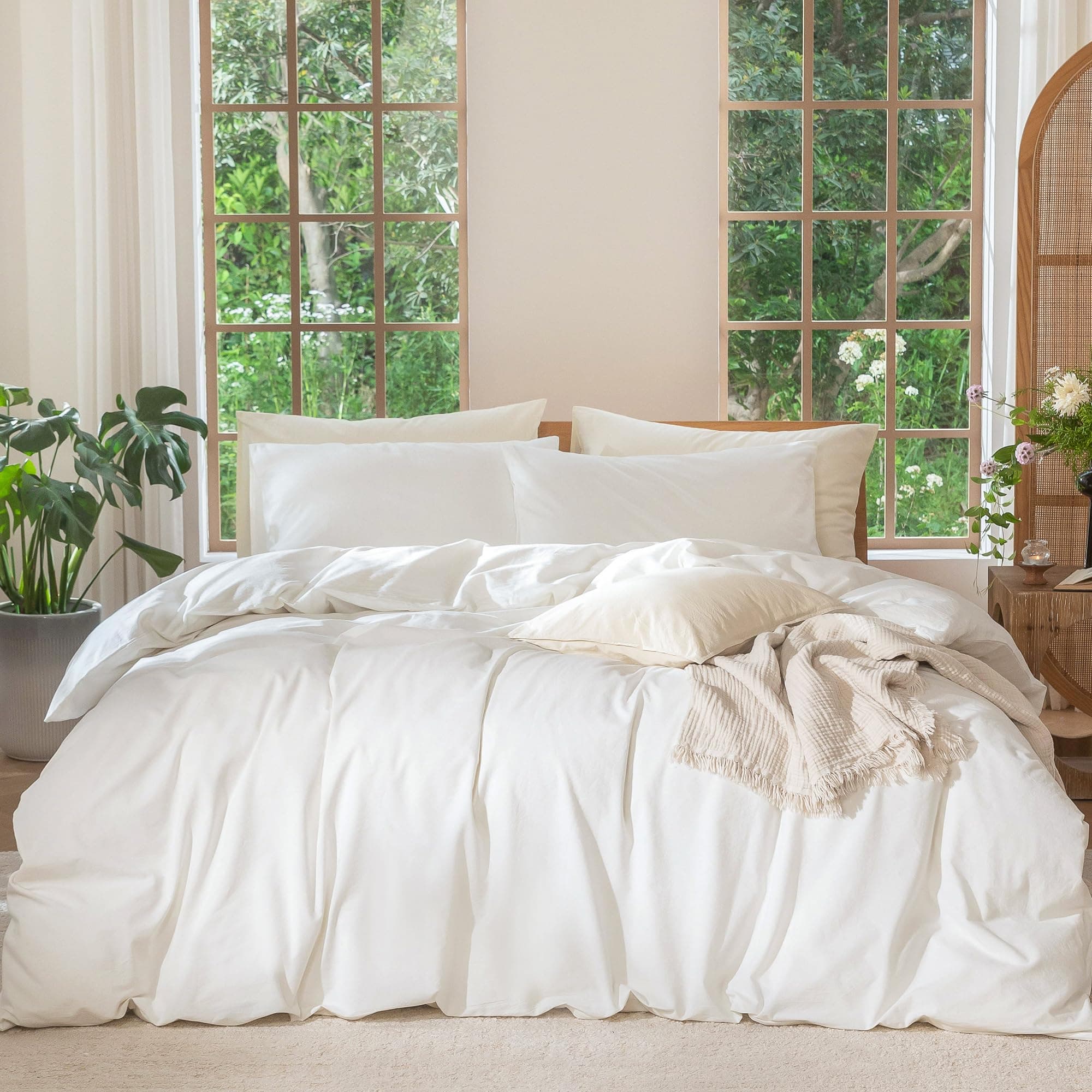 MooMee Duvet Cover Set 100% Washed Cotton Linen Like Oversized King