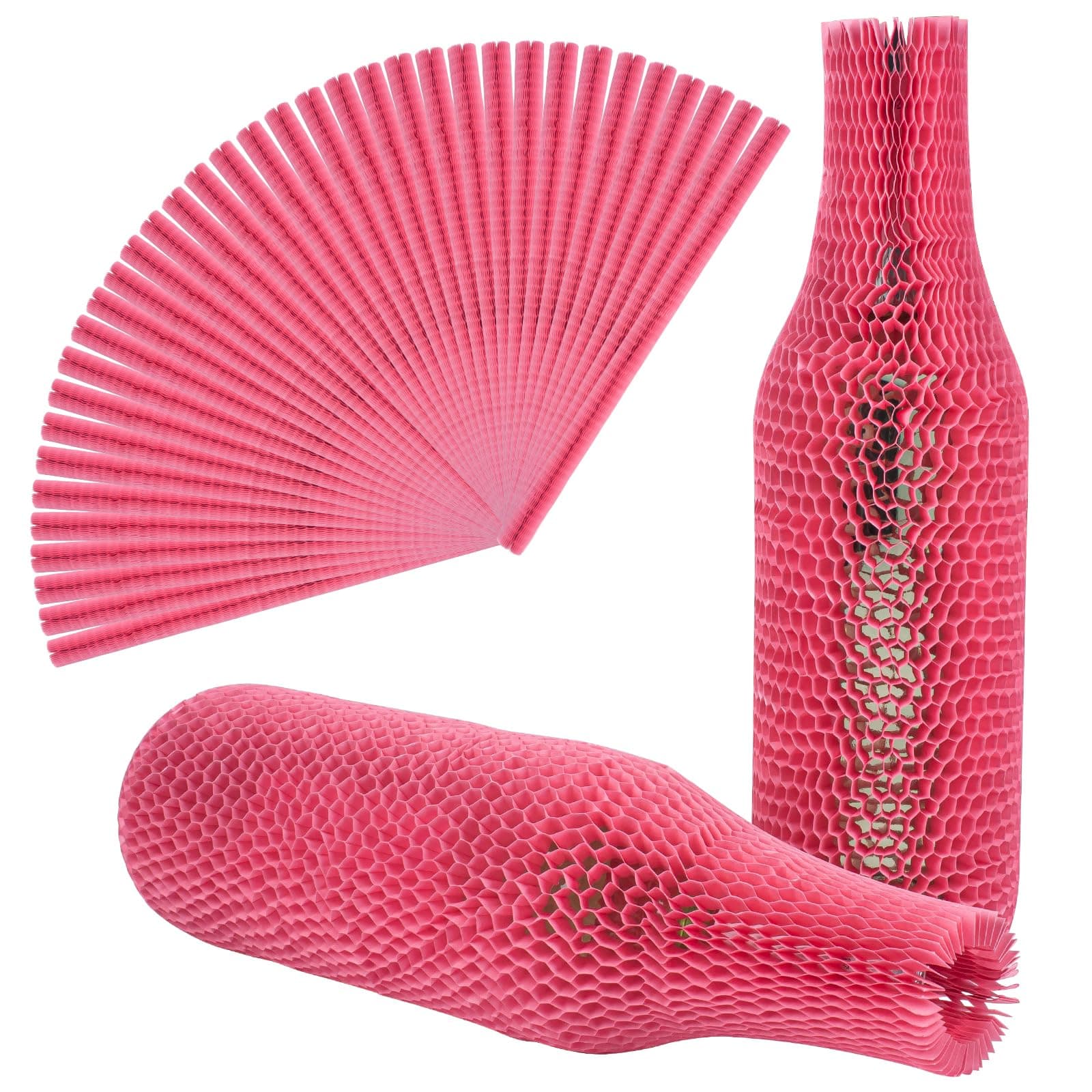 36 Pack Reusable Honeycomb Paper Wine Bags for Liquor Bottle, Safety & Shock Resistance for Shipping Packaging Transportation - Pink