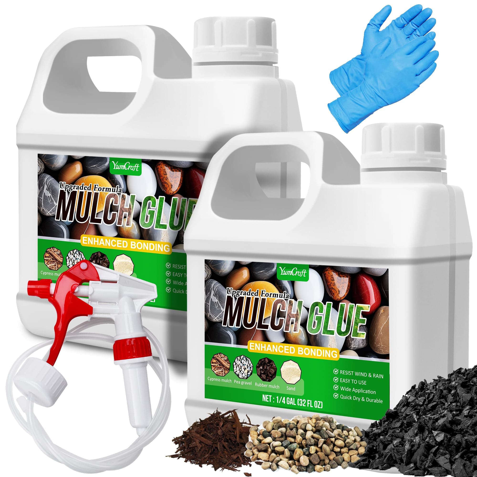 Mulch Glue - 64oz Mulch Adhesive Pea Gravel Binder for Landscaping, Garden - Concentrate Landscape Rock Glue Mulch Stabilizer, Last up to 2 Years, Gravel Glue & Lock for Bonding Bark, Sand