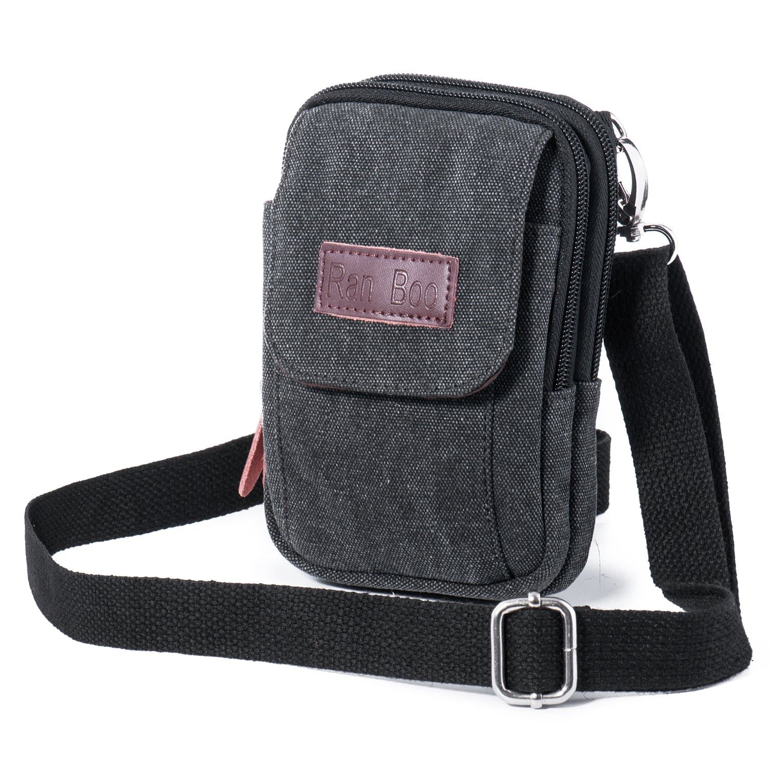 Ranboo Small Cell Phone Purse Crossbody Bag for Men, Canvas Travel Pouch Fanny Pack Arm Bag Belt Clip Phone Holster Case Fit for iPhone 16 15 14 13 12 Pro Max Samsung Galaxy S25 S24 S23 Ultra (Black)