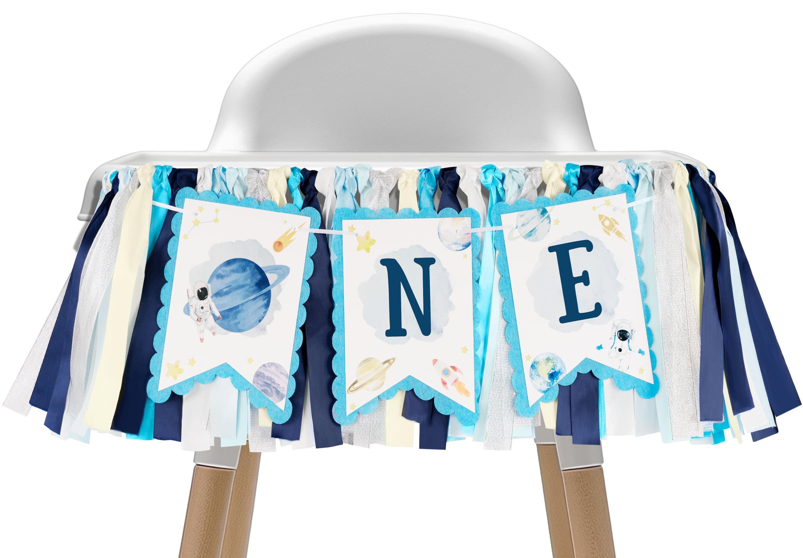 Kriyokiaa 1st Birthday Outer Space High Chair Banner, First Trip Around the Sun Boy First Birthday Party Decor, Astronaut Rocket Space Theme High Chair ONE Banner
