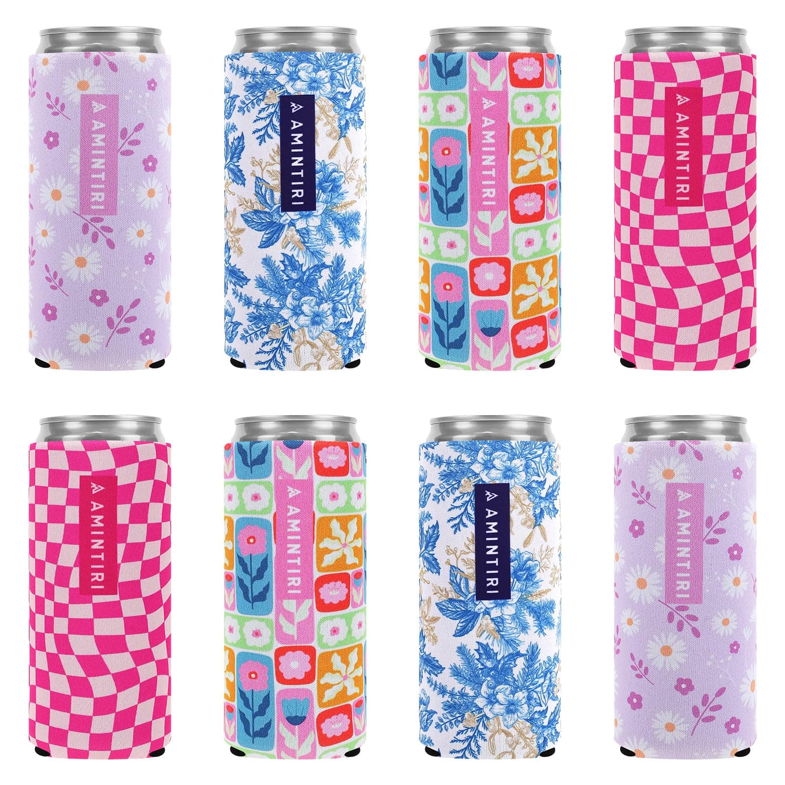 Slim Can Holder for Beer&Soda, 8 Pack Can Cooler Sleeve for Beverage Soda Drinks, Insulated Neoprene Can Cover, Reusable 12oz Slim Can Covers for Women (Multicolor-6)