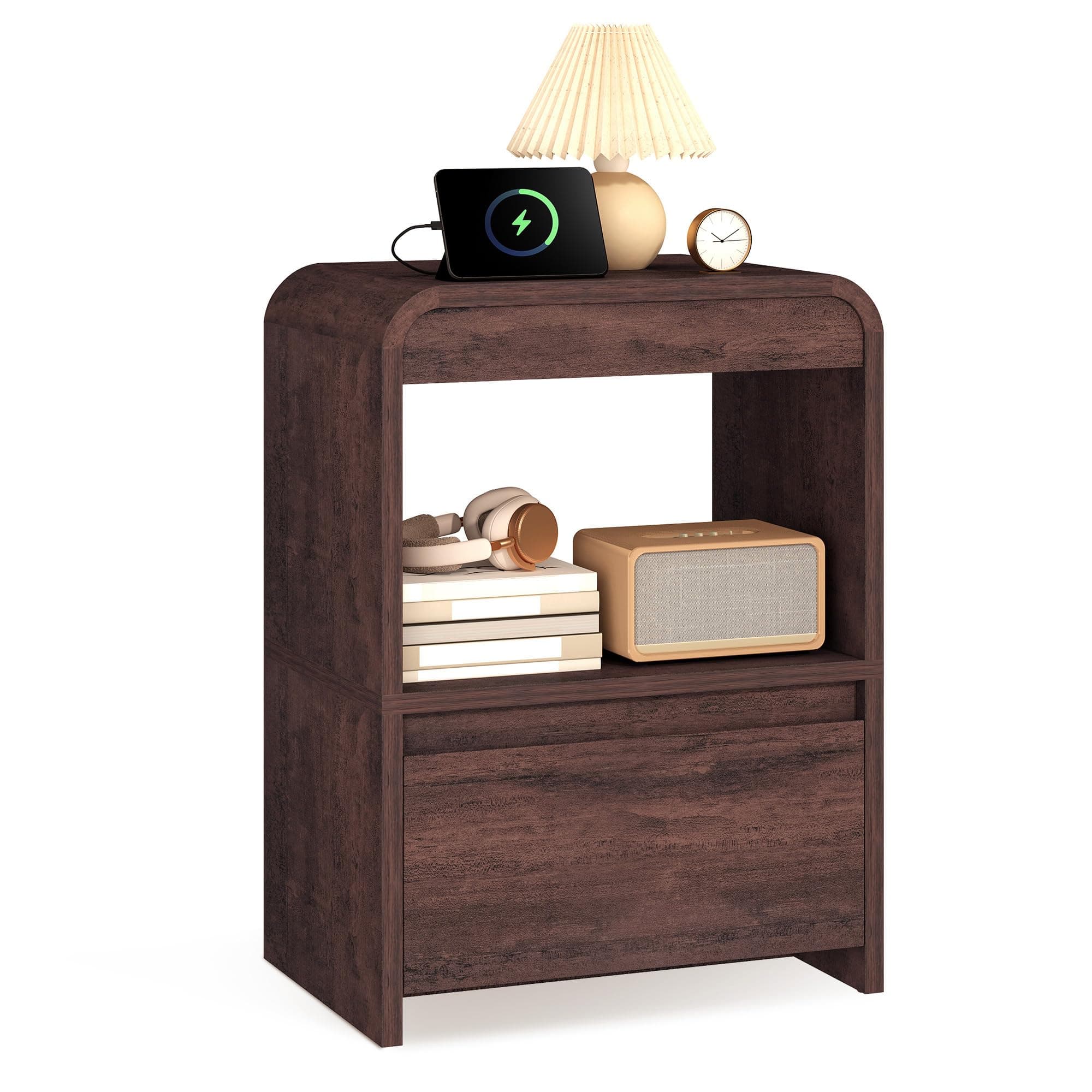 Homiflex End Tables Living Room Set of 2, Bedside Table Set of 2 Espresso