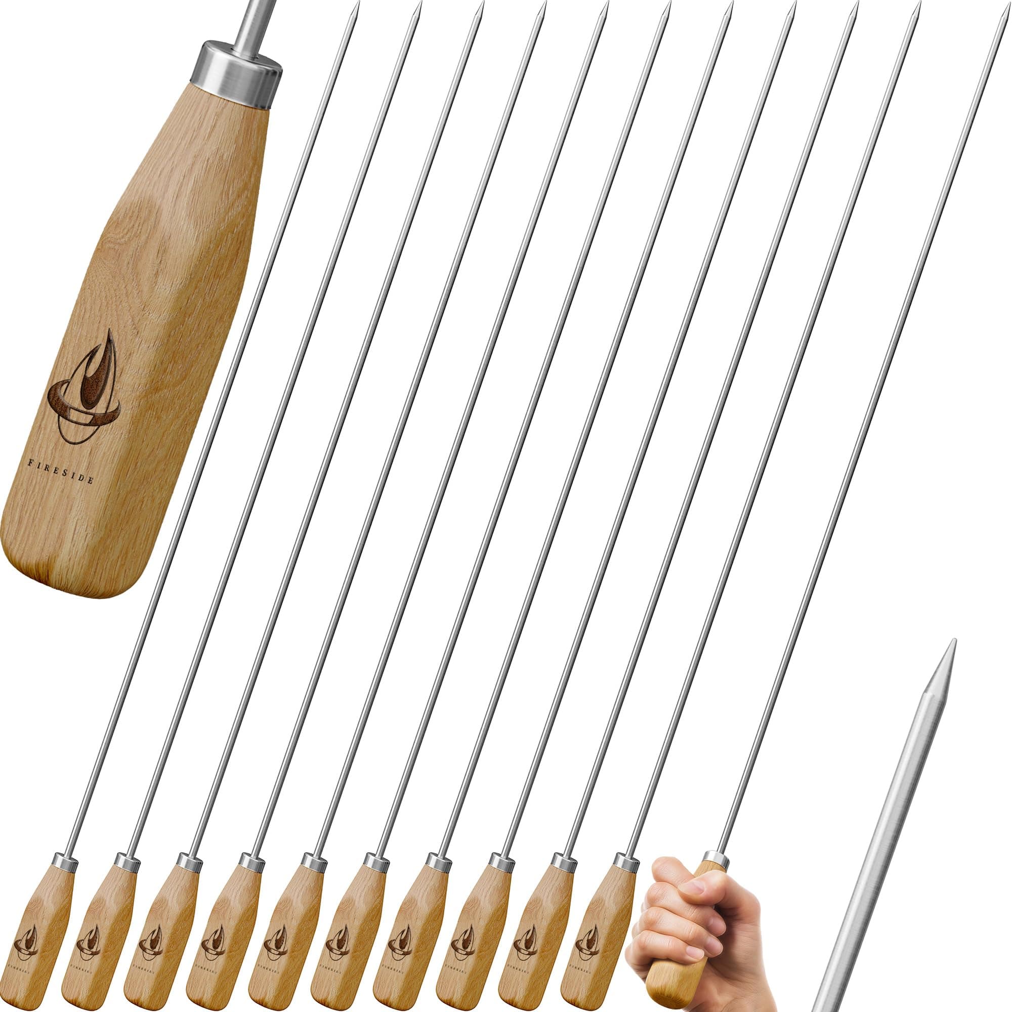 Marshmallow Sticks for Fire Pit - 34" EXTRA LONG Roasting Smores Stick - Campfire Metal Skewers Roast Hot Dog BBQ Utensil Holder Kit Outdoor Camping Cooking Accessories with Wooden Handle (10-Pack)