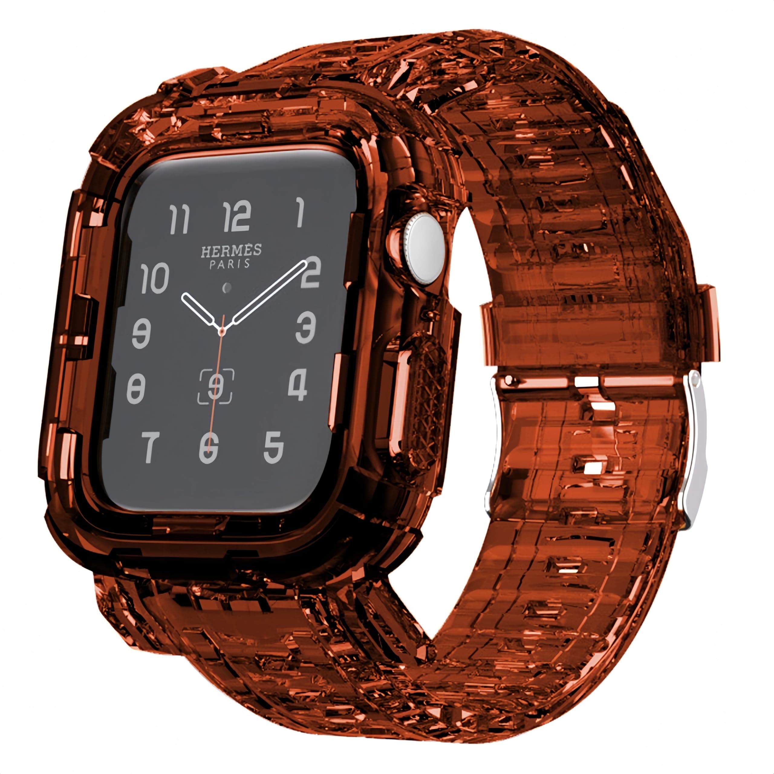 Tomcrazy Transparent Integrated Watch Bands Case for Apple Watch Series 9 8 7 6 /SE/5/4, iWatch 45mm 41mm 44mm 40mm Clear Watch Strap Bumper (Crystal Coffee, 41mm/40mm/38mm)