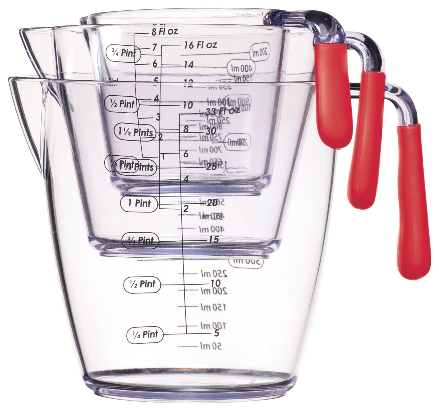 Colourworks 3 Piece Measuring Jug Set, 18 x 10.4 x 16 cm, Red