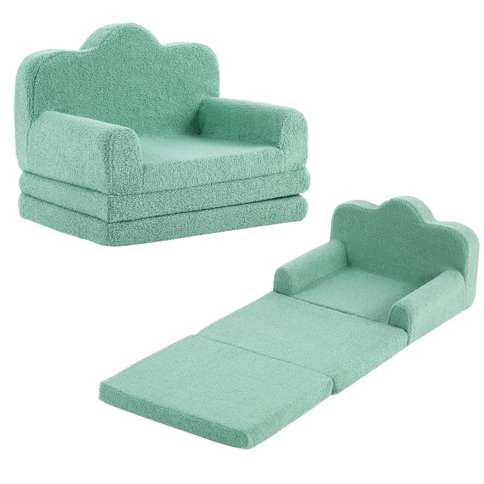 Tiita Kids Sofa, Foldable Nursery Toddler Couch, Childrens Sofa with Carry Handle, Portable Toddler Foam Sofa Couch, Lightweight Kids Chair for Playroom, Dorm Room, Small Space, Green