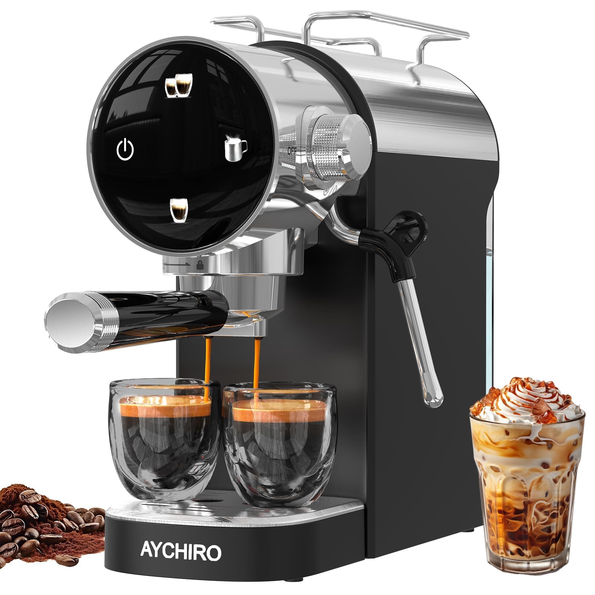 AYCHIRO 20 Bar Semi-Automatic Espresso Machine, Touch Panel Espresso Maker with Milk Frother Steam Wand, Cappuccino Latte Coffee Machine, Removable Water Tank for Home Barista