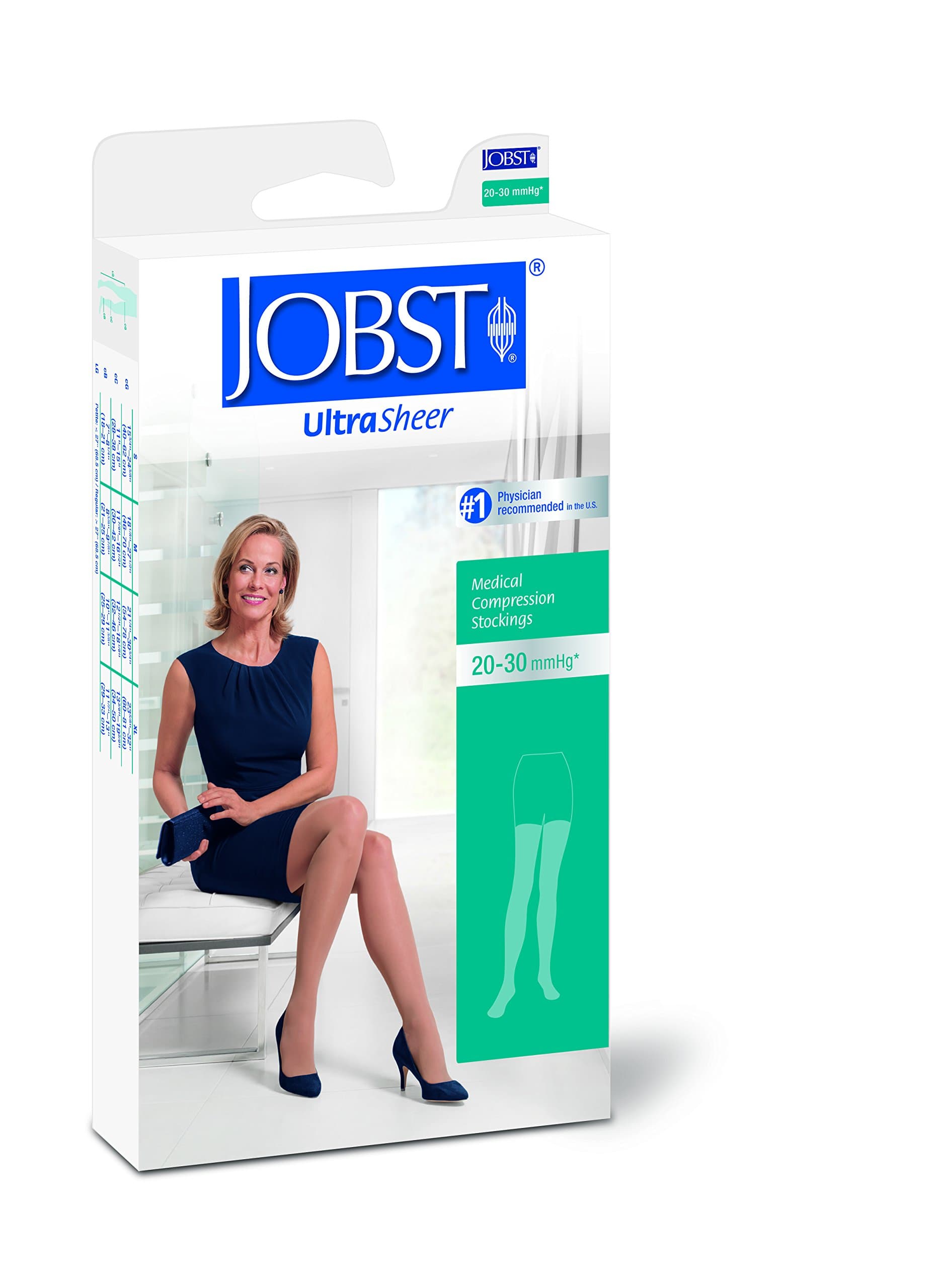 BSN Medical 122248 Jobst Ultra Sheer Compression Stockings, Thigh High, 20-30 mmHg, Closed Toe, Lace, Large, Natural