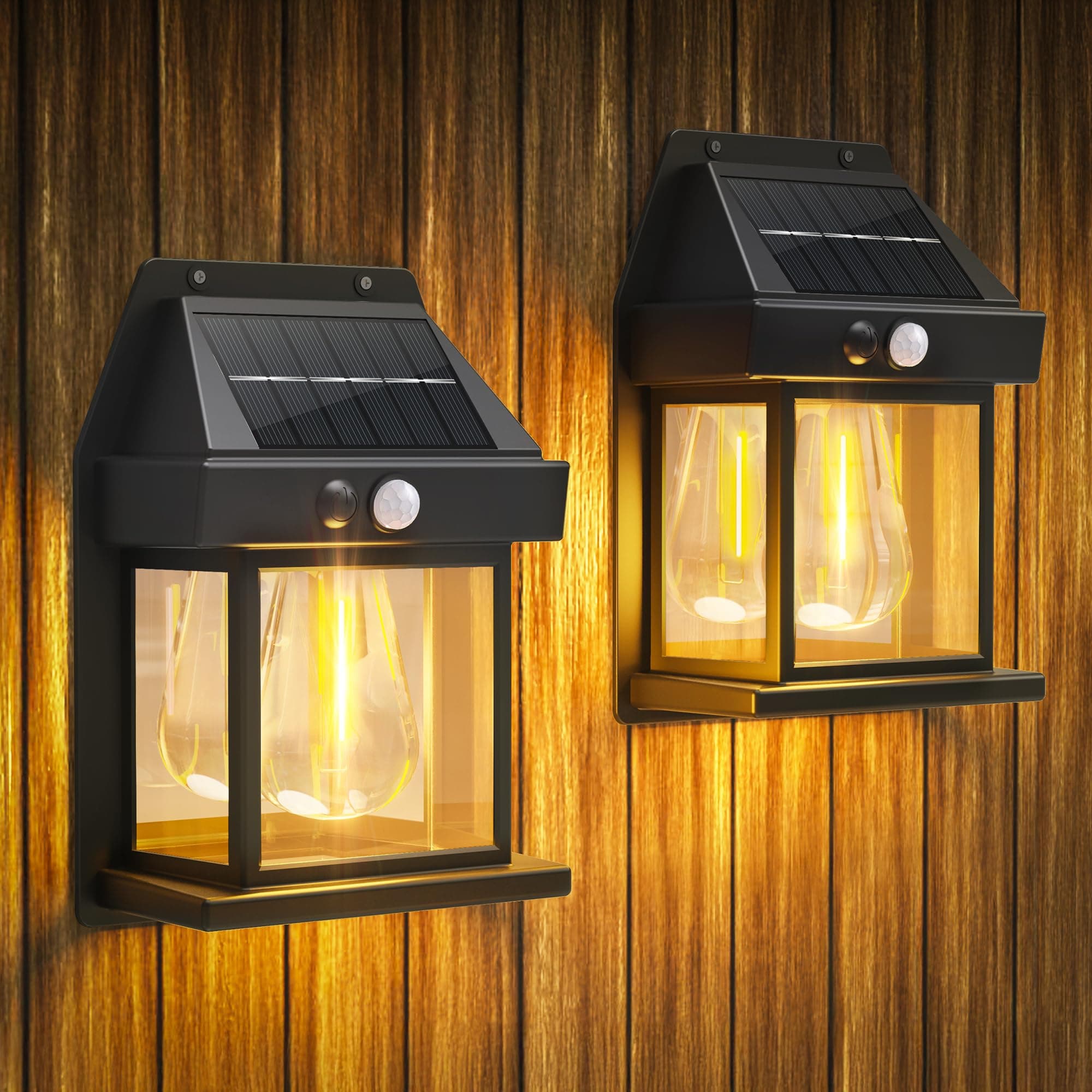 Jyoiat 2 Pack Solar Porch Wall Lights Outdoor, Motion Sensor, 3 Modes