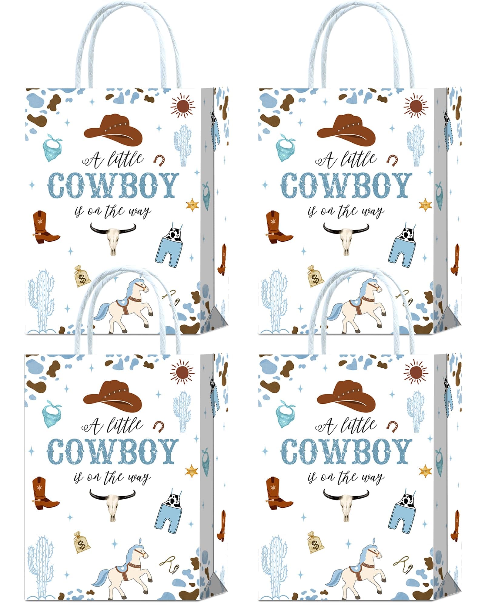 16 Pieces A Little Cowboy is on the Way Baby Shower Party Bags,Western Baby Shower Goodie Snacks Treat Candy Party Bags with Handles for Baby Shower Gender Reveal Party Decorations