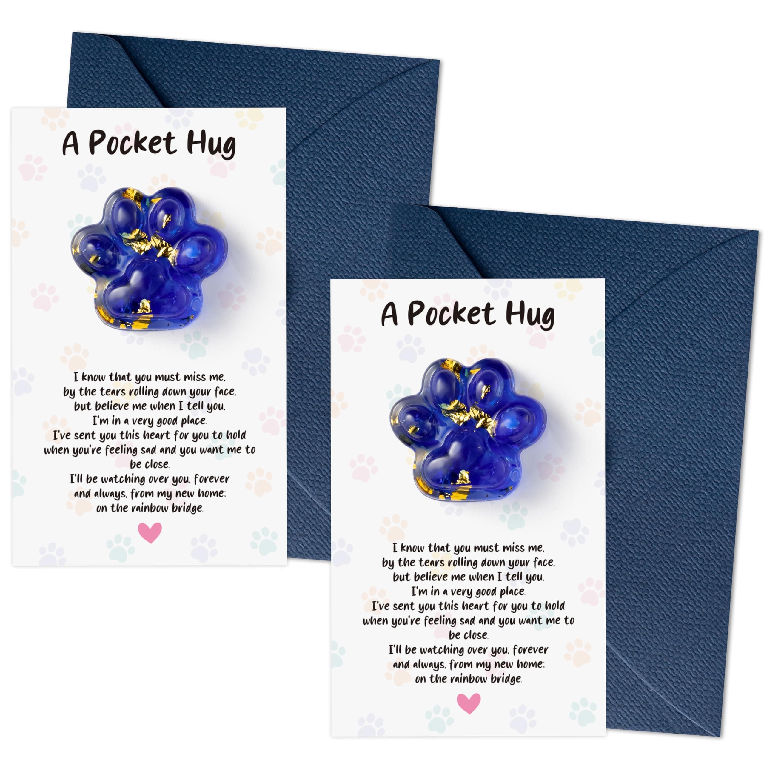 EYxsaxenk Loss of Pet Sympathy Gift - 2Pack Glitter Blue Mini Paw Pocket Hug Toy with Memorial Card