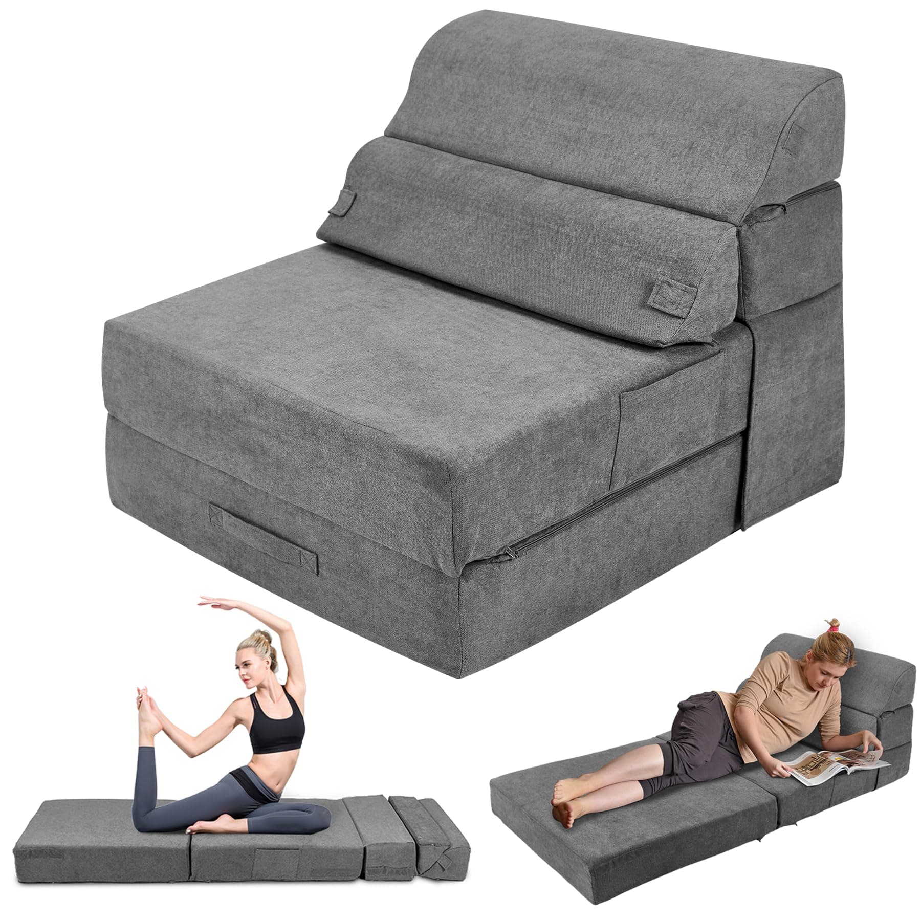 LitaiL Folding Sofa Bed Sleep Sofa, 3-in-1 Convertible Sleeper Chair, Gery