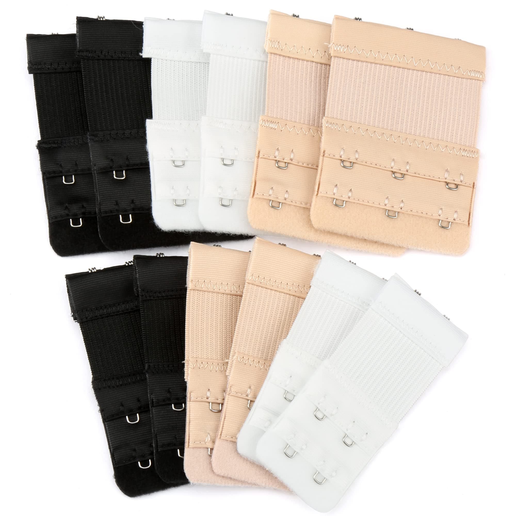 H&S Bra Extenders 3 Hooks & 2 Hooks Set - 12pcs Elastic Nylon Bra Extender with Stainless Steel Hook - Choose 2 or 3 Hook Extenders - Strap Extension for Women - Accessories