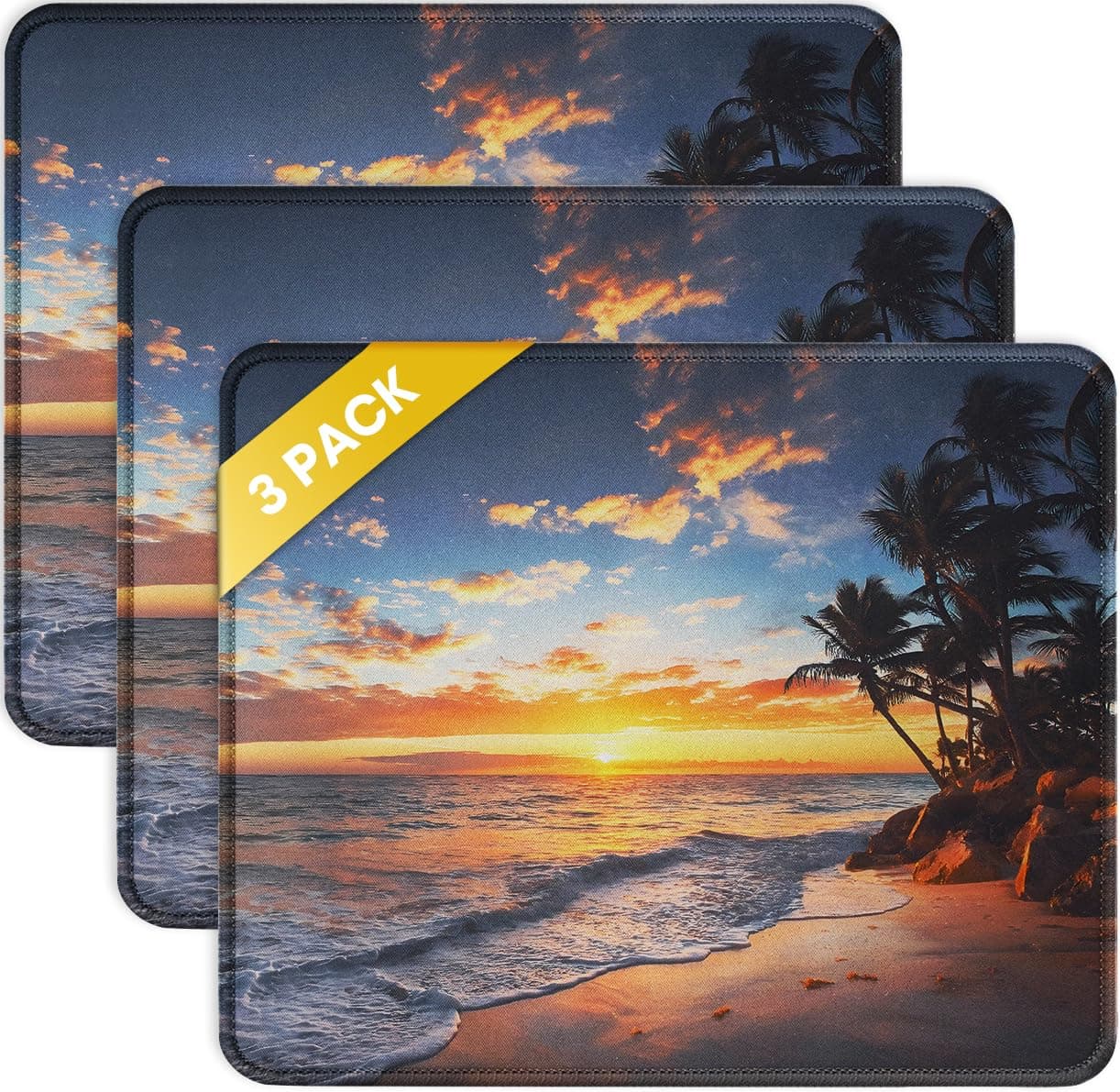 JIKIOU 3 Pack Mouse Pad with Stitched Edge, Portable Size-10.2x8.3in Sunset