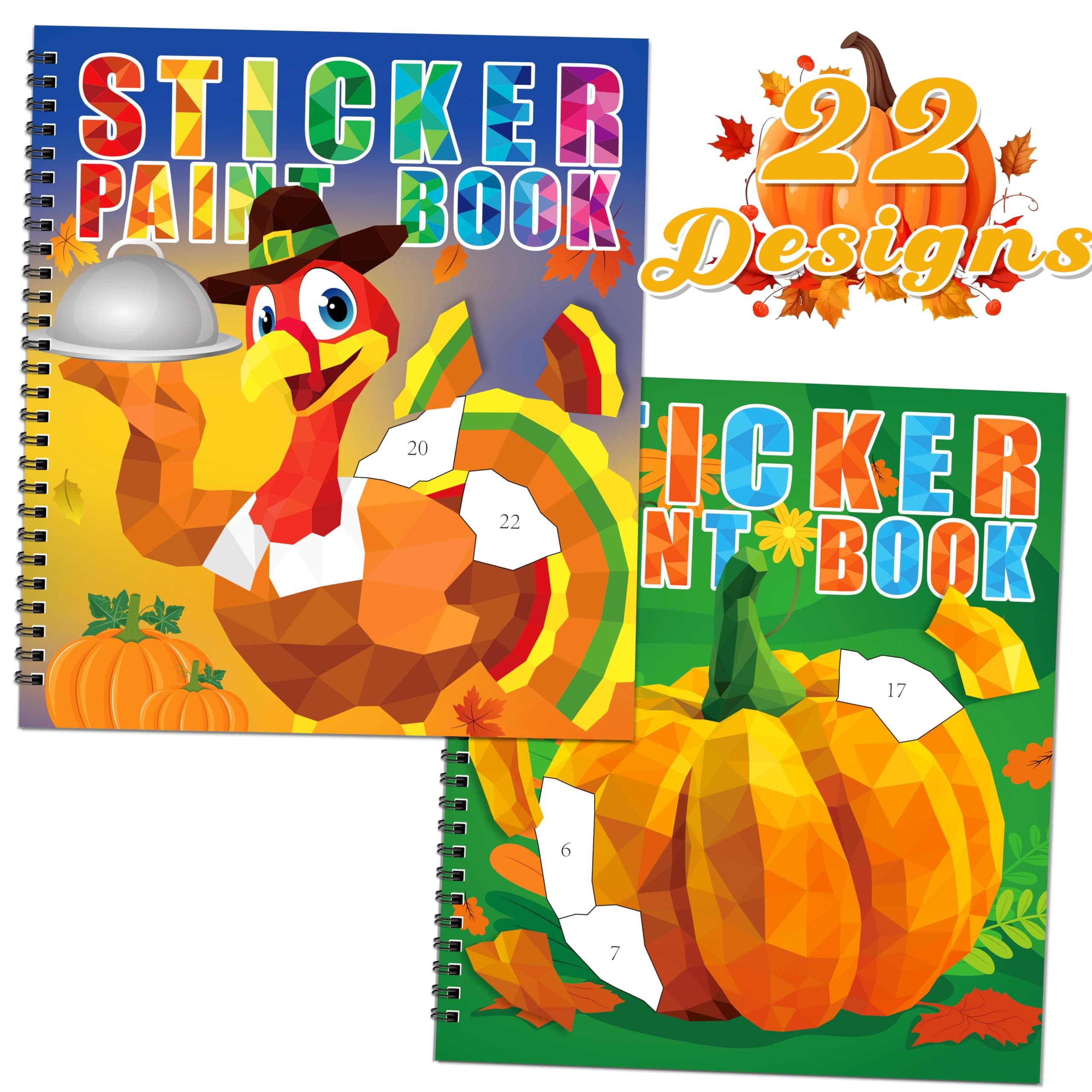 90shine 2PCS Thanksgiving Crafts for Kids Sticker Books Ages 4-8 Turkey Pumpkin Harvest Designs Party Gift Create 22 Pictures