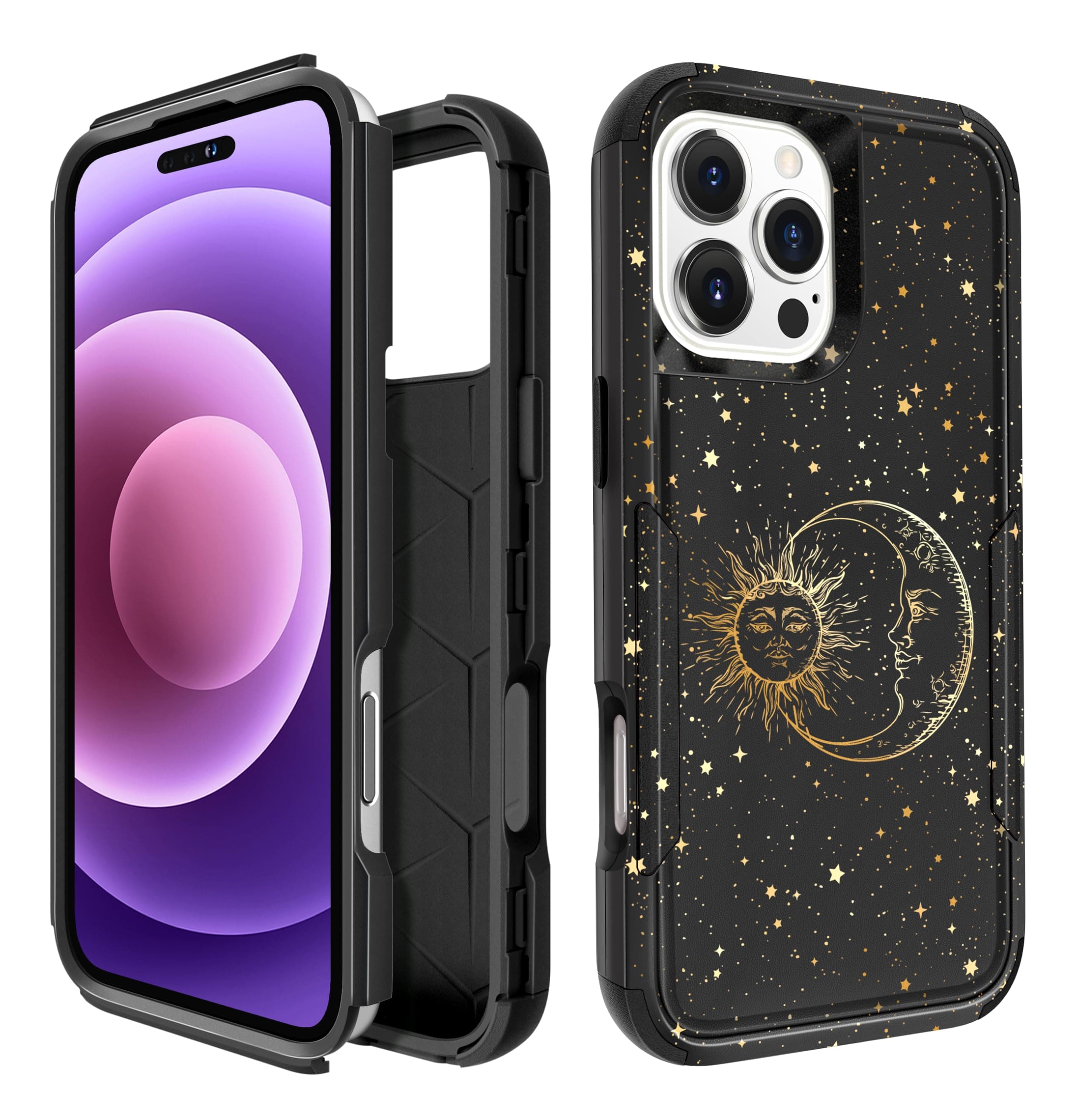 Plakill for iPhone 16 Pro Case for Women - Cute Boys Phone Cover Cool Aesthetic Unique Design Teen Sun and Moon Heavy Duty Protective Shockproof Military Grade Funda for iPhone 16 Pro