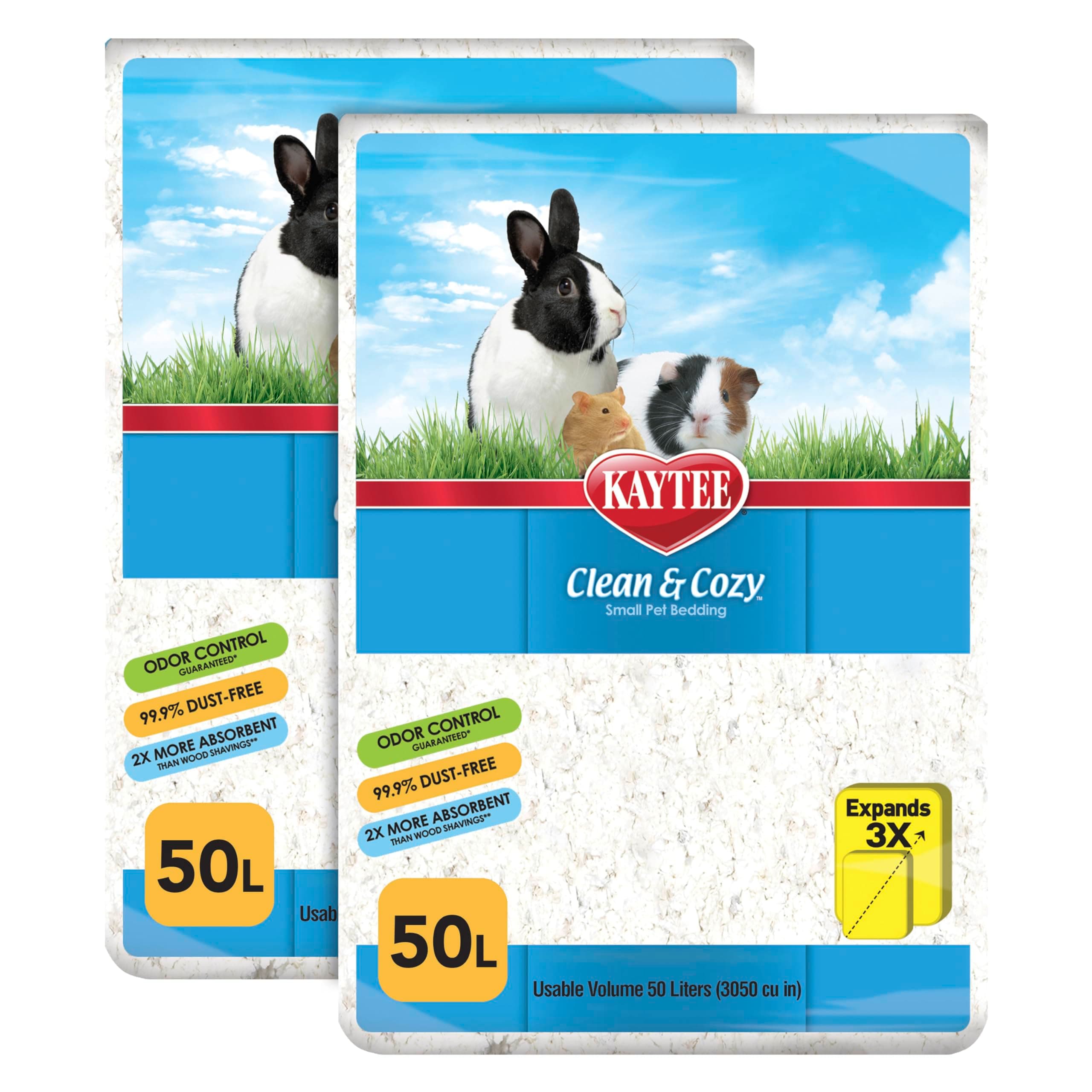 Kaytee Clean & Cozy White Bedding For Pet Guinea Pigs, Rabbits, Hamsters, Gerbils, and Chinchillas SIOC, 2/50 Liters