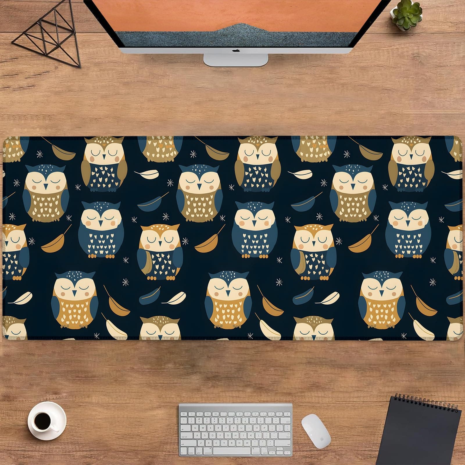 UNDAHIS Cute Owl Gaming Mouse Pad, Large Office Desktop Mousepad for Computer Laptop, Extended Work Desk Mat with Anti-Slip Base, Decorative Desk Pad 31.5×11.8 in (Cute Cartoon Owl)