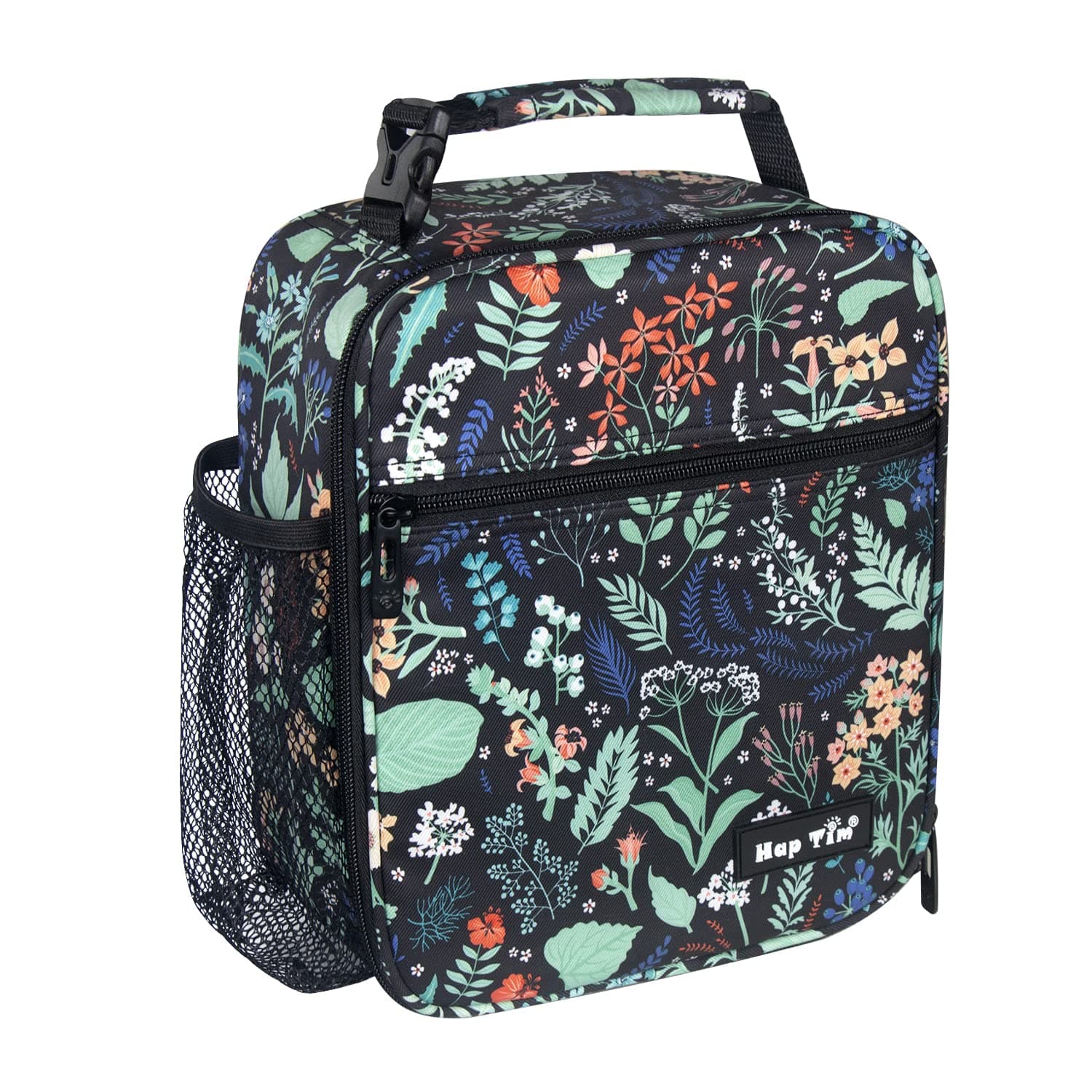 Hap Tim Insulated Lunch Bag Women, Reusable Lunch Box for Women & Men, Adluts Lunchbox for Office Work School, Portable Lunchbag for Kids Boys Girls Toddler, Black Floral（CA18654-BF）