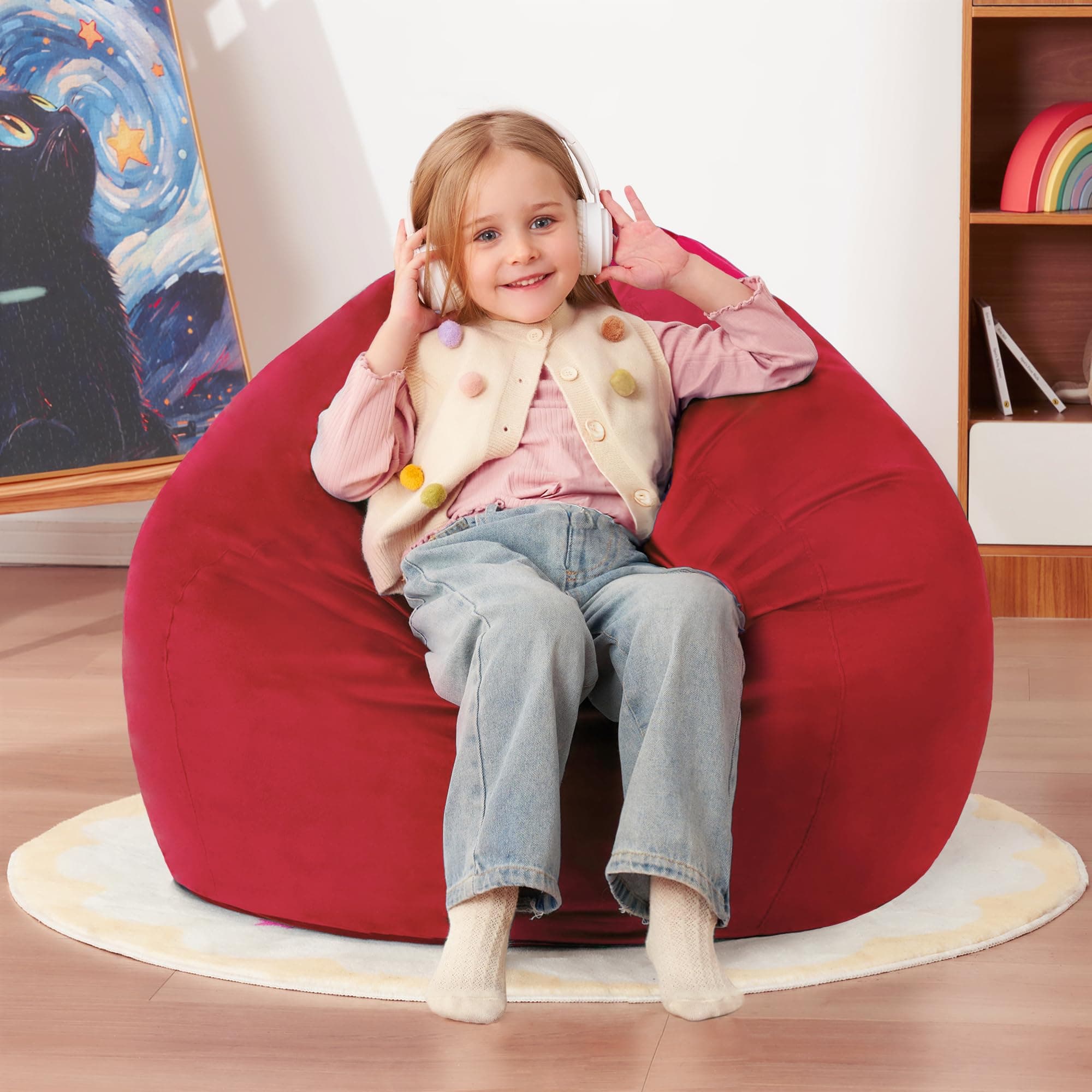 Homguava 2FT Bean Bag Chair with Handle,Small Beanbag Chair,Red