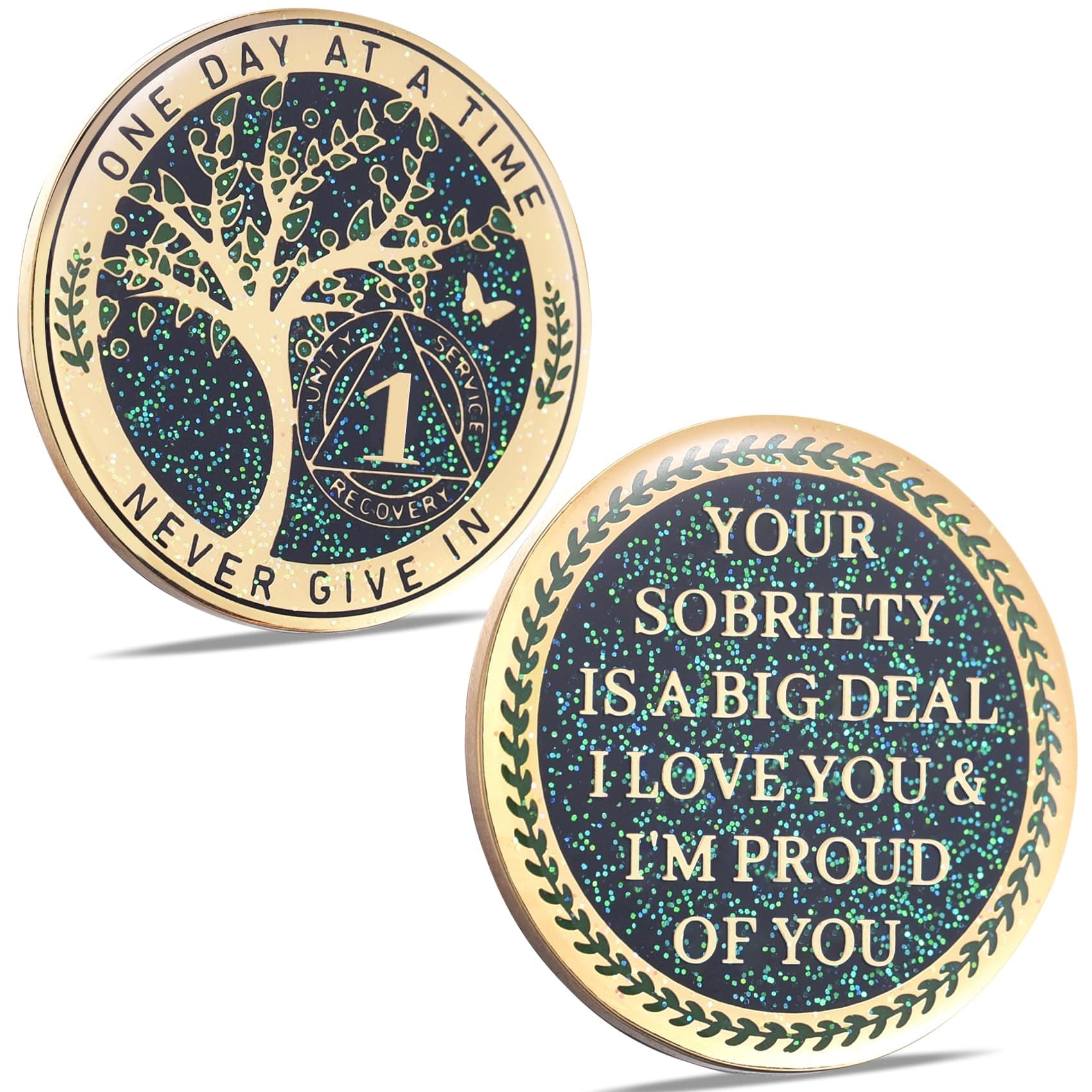 LParkin 1 Year Sobriety Coin, Tree of Life Recovery Coin, AA Recovery Medallion, Anniversary Token Sobriety Gifts, Alcoholics Anonymous Medallion