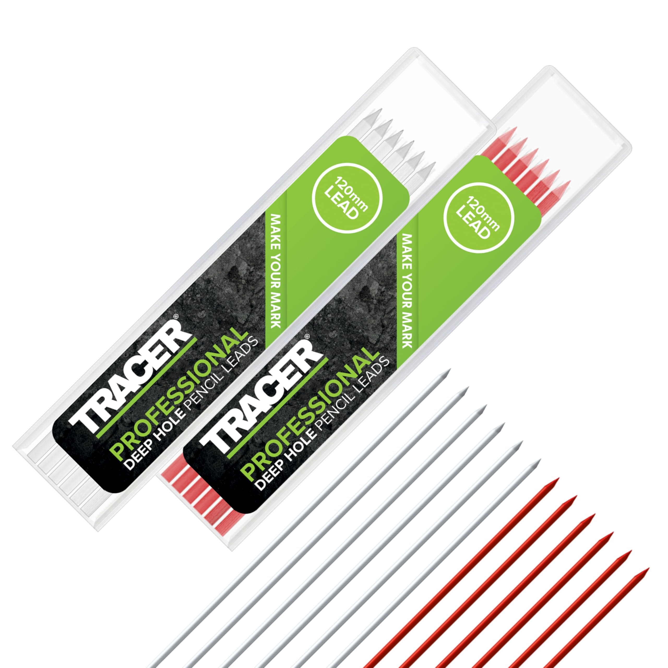 Tracer Deep Hole Pencil Alternative Leads Set - 12 x 2.8mm High-Visibility Coloured Leads: 6 Red, 6 White